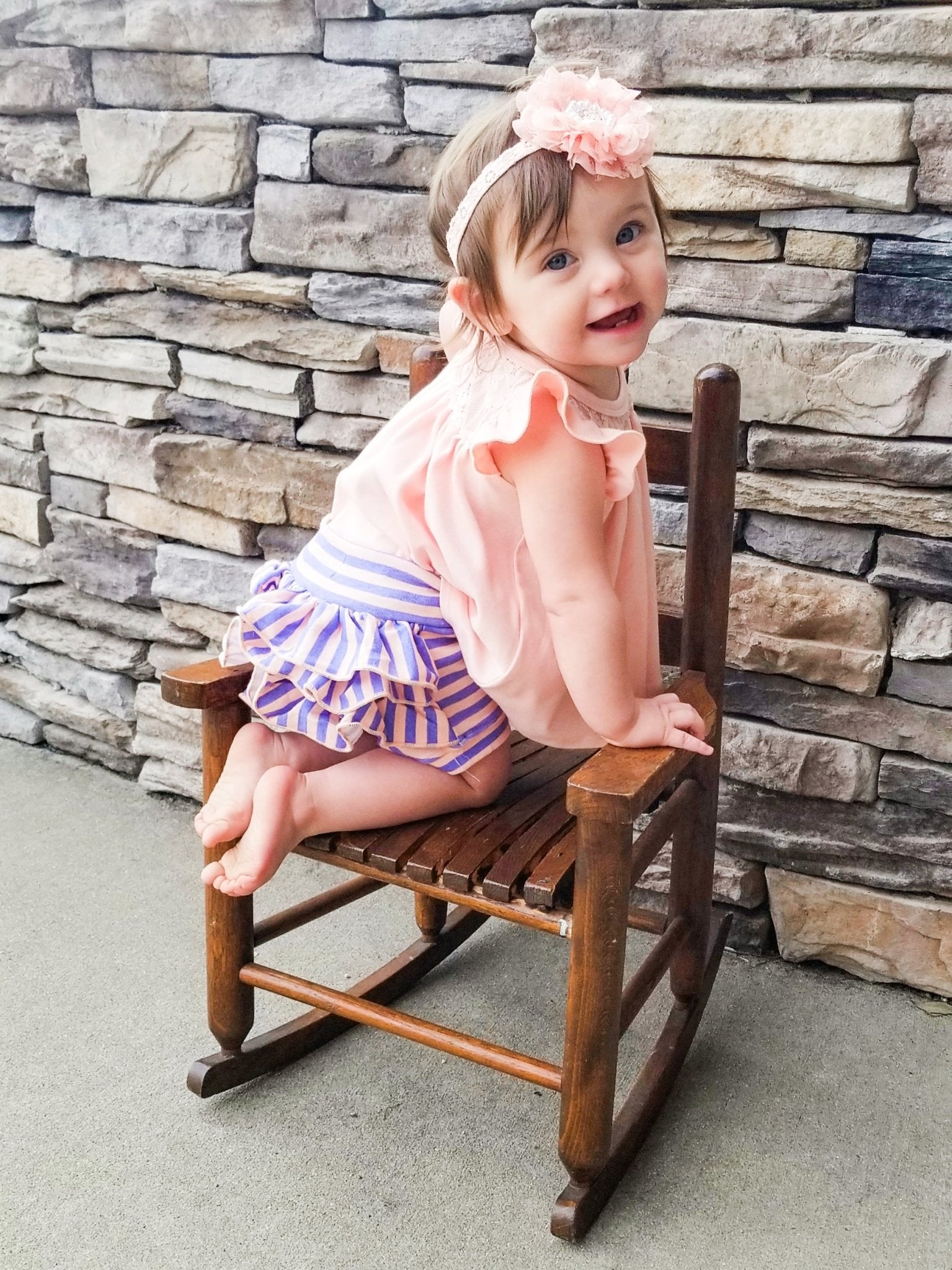 Ruffle Bloomer - Striped Peach/Orchid - Marie Nicole Clothing