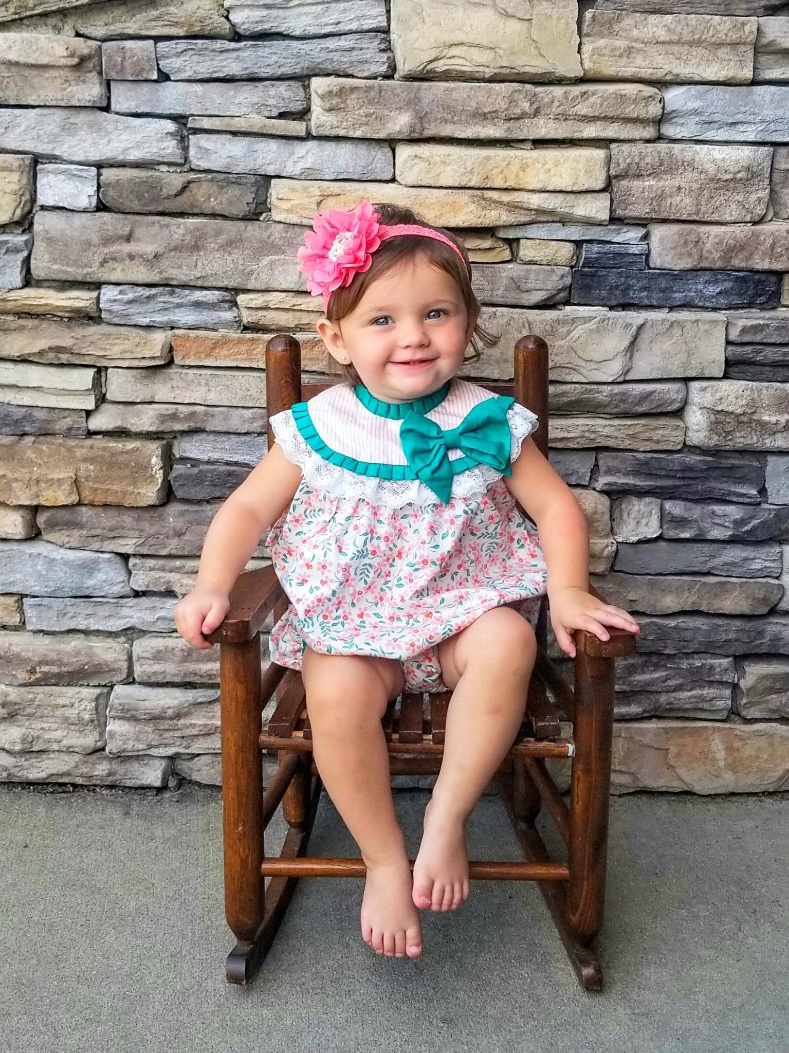 Pink & Green Floral Bow Bubble Romper - Marie Nicole Clothing