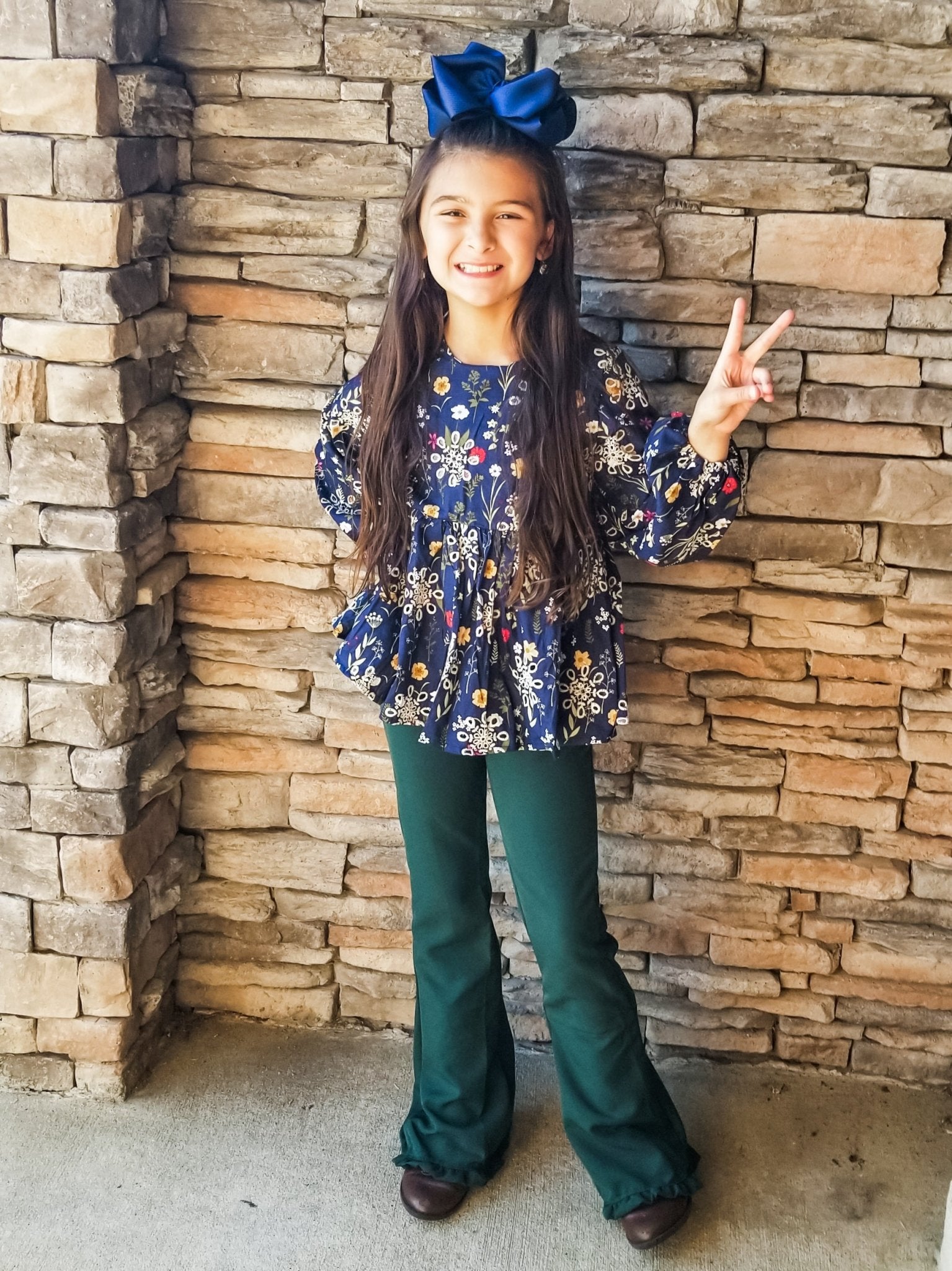 Forest Green Ruffle Bell Bottoms - Marie Nicole Clothing