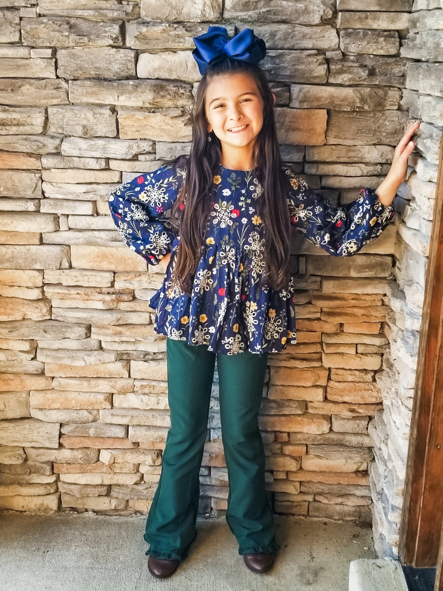 Forest Green Ruffle Bell Bottoms - Marie Nicole Clothing
