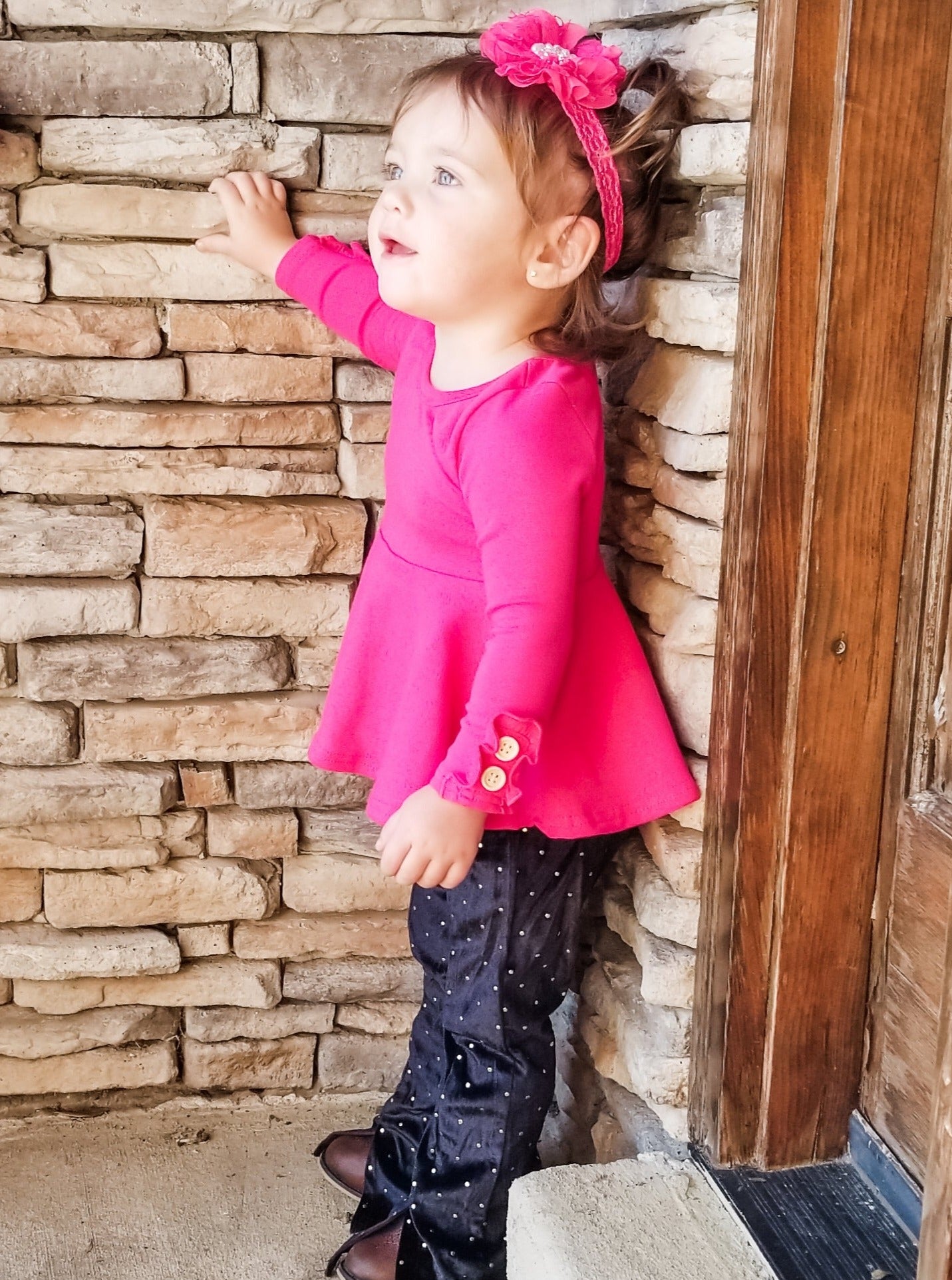 Black Polka Dotted Split Hem Velvet Bell Bottoms - Marie Nicole Clothing
