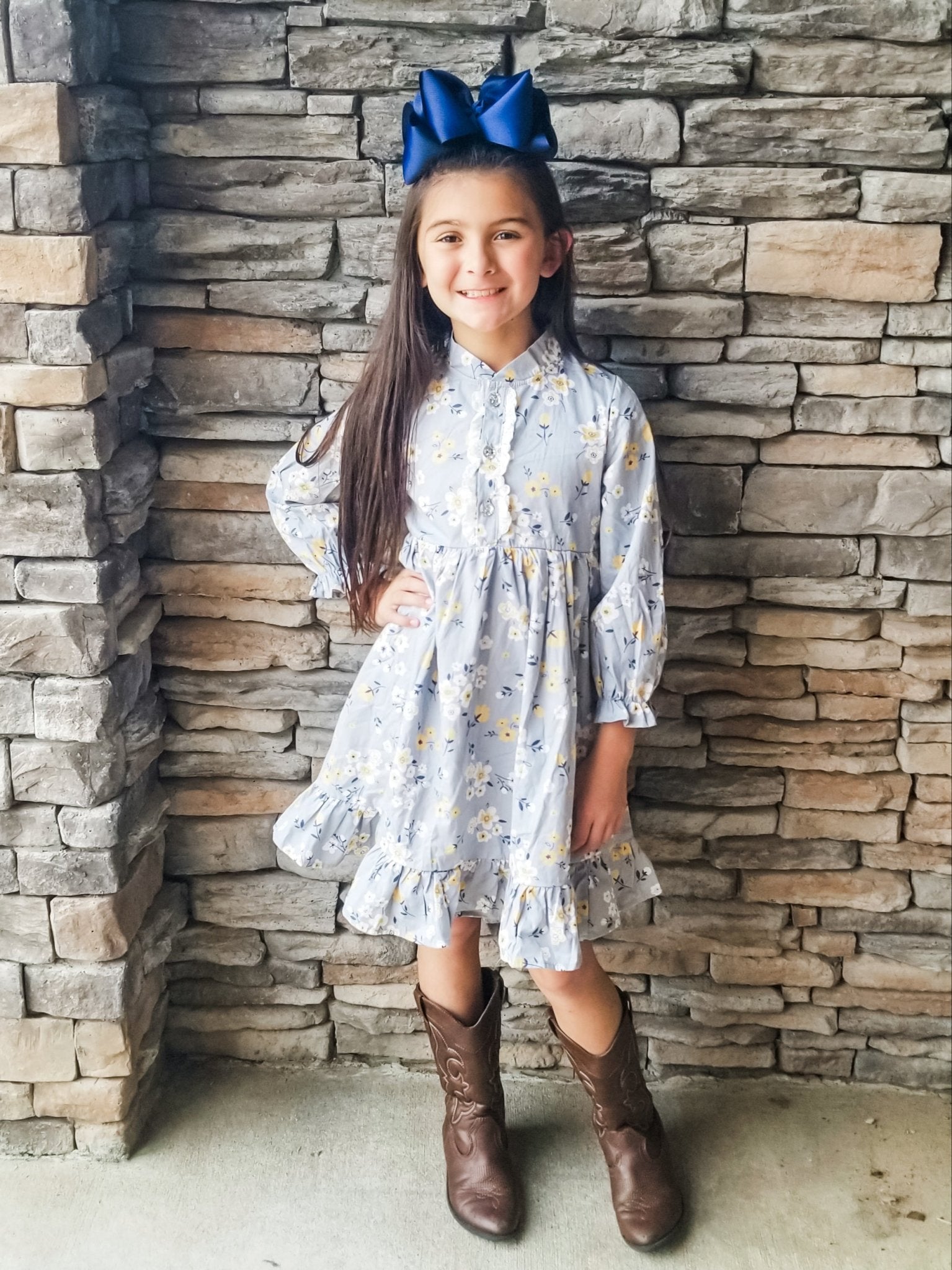 Light Grey & Yellow Floral Ruffle Dress - Marie Nicole Clothing