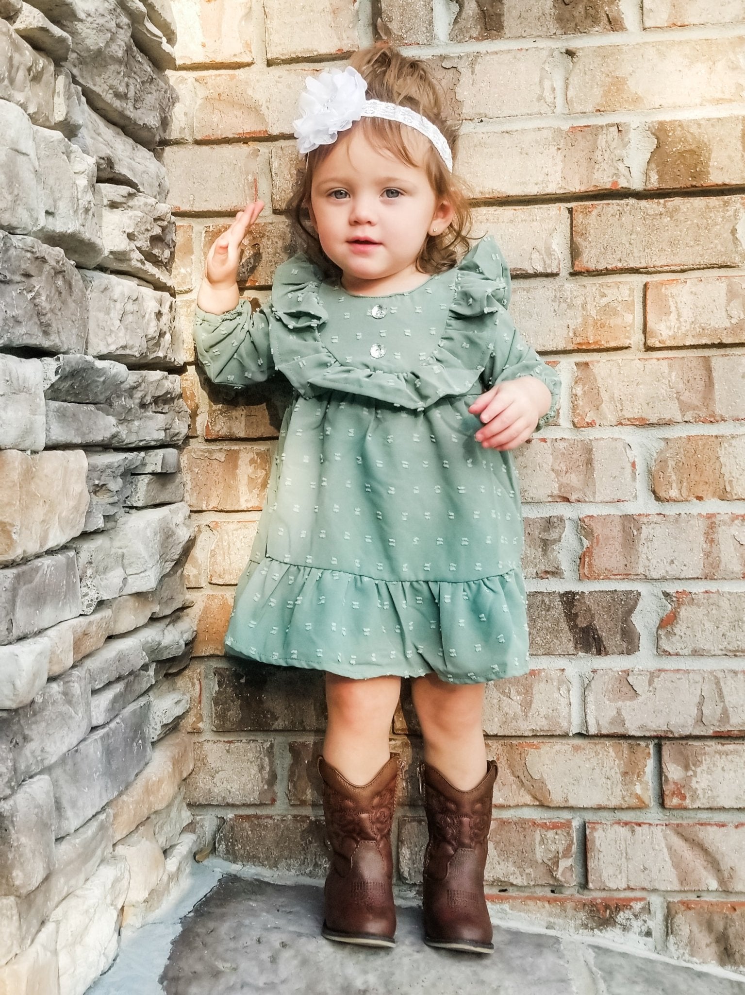 Sage Swiss Dot Dress - Marie Nicole Clothing