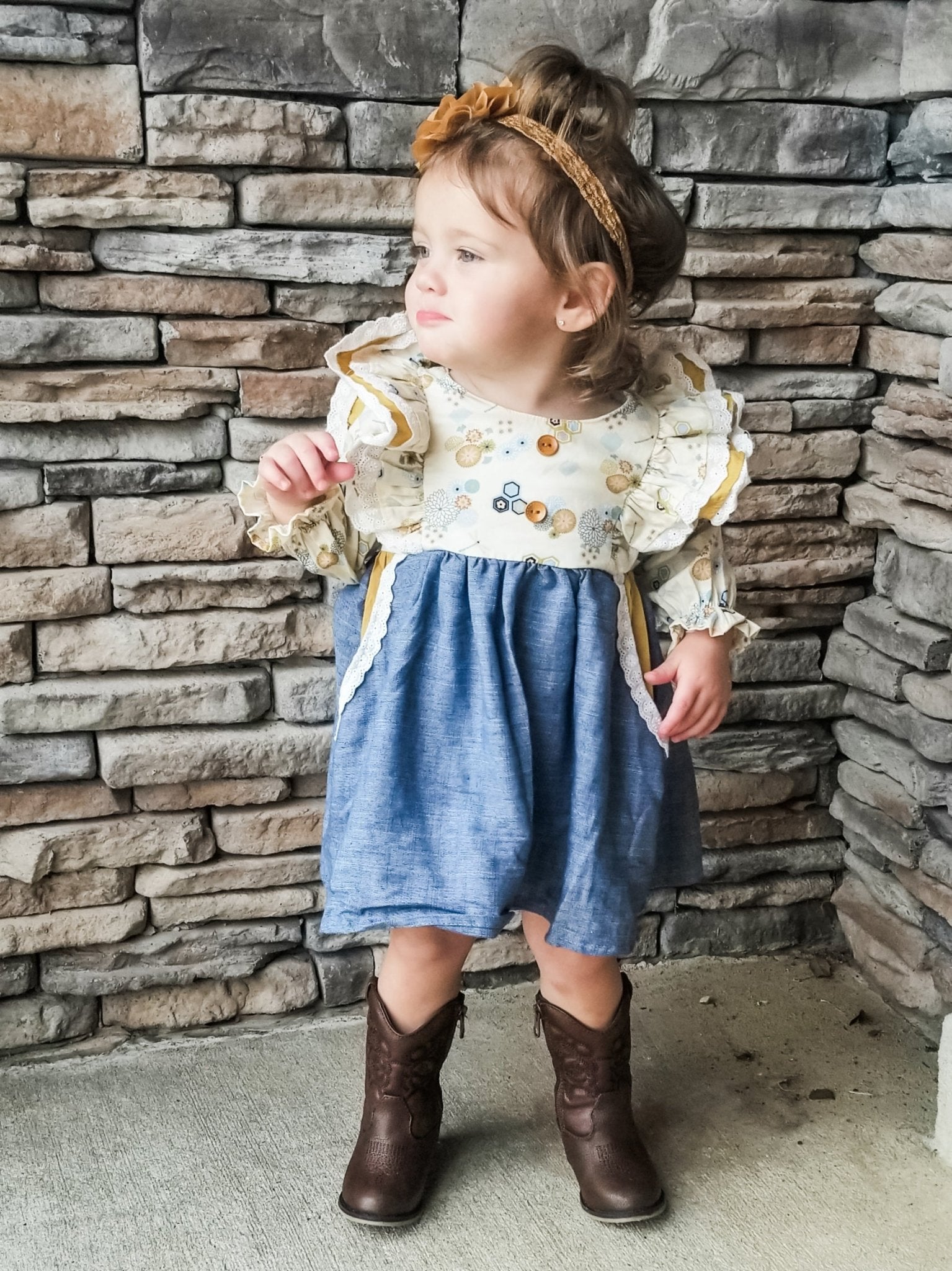 Pale Yellow Chambray Ruffle Pocket Dress - Marie Nicole Clothing