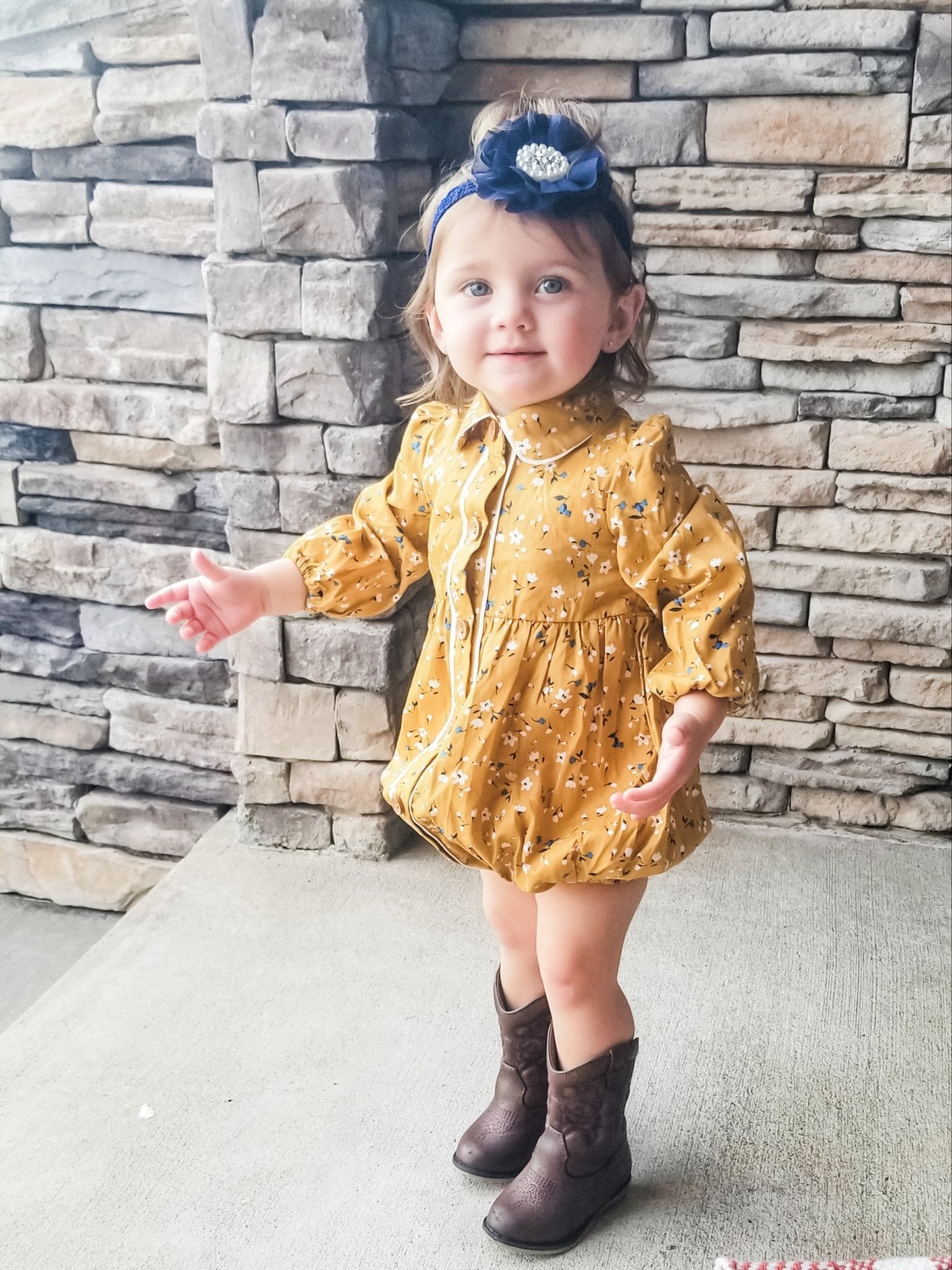 Dainty Floral Mustard Romper - Marie Nicole Clothing