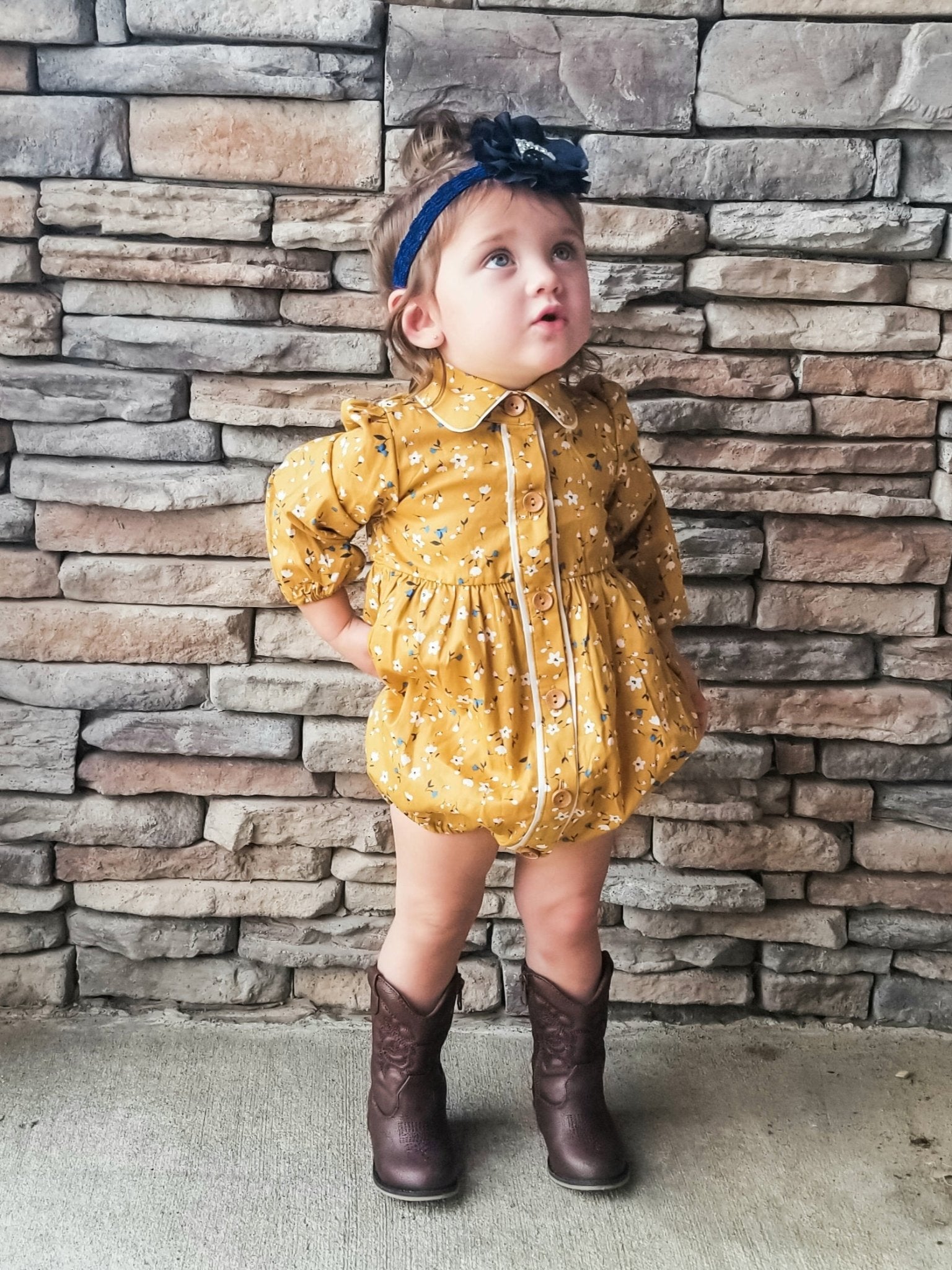 Dainty Floral Mustard Romper - Marie Nicole Clothing
