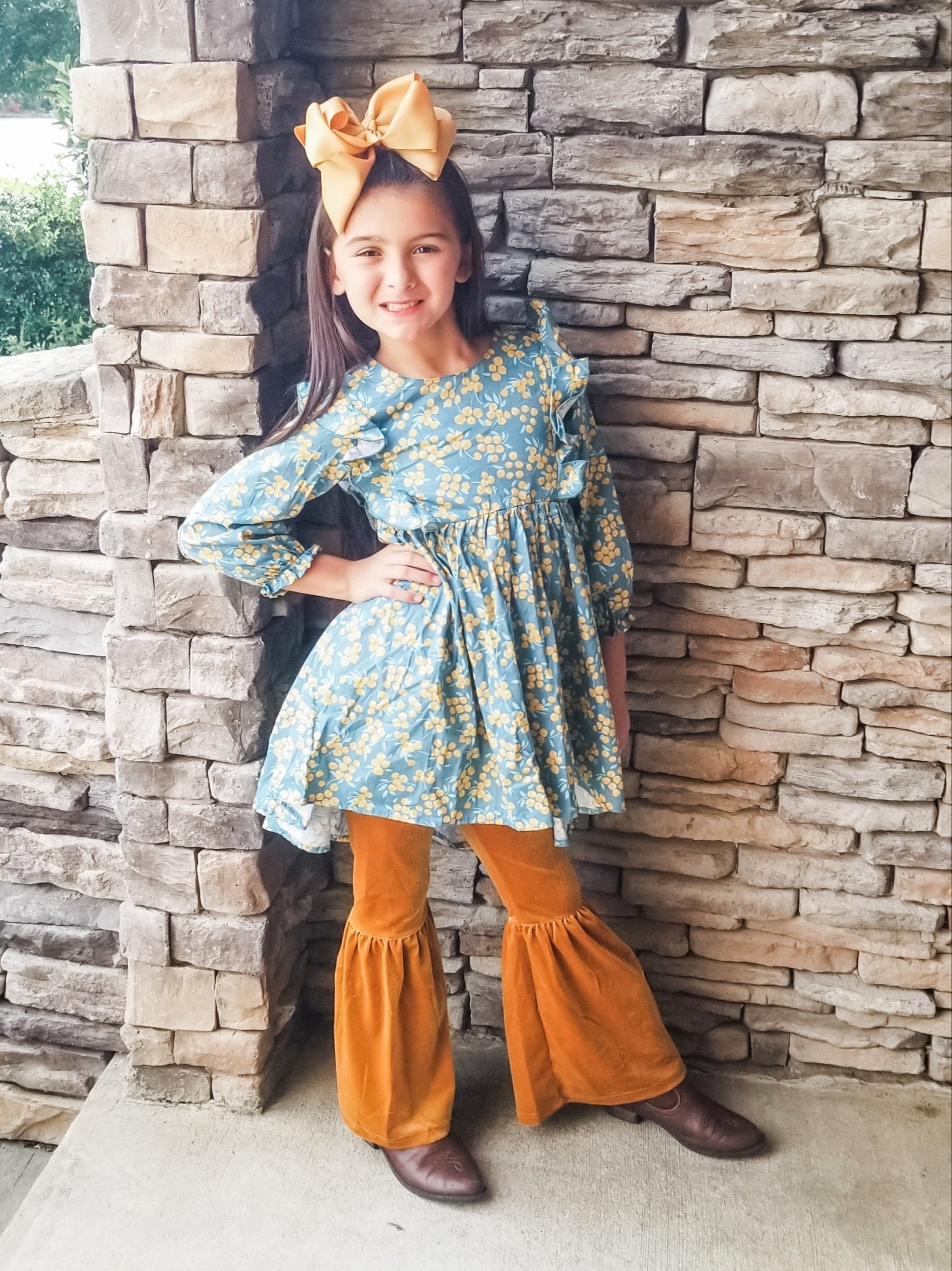 Golden Velvet Bell Bottoms - Marie Nicole Clothing