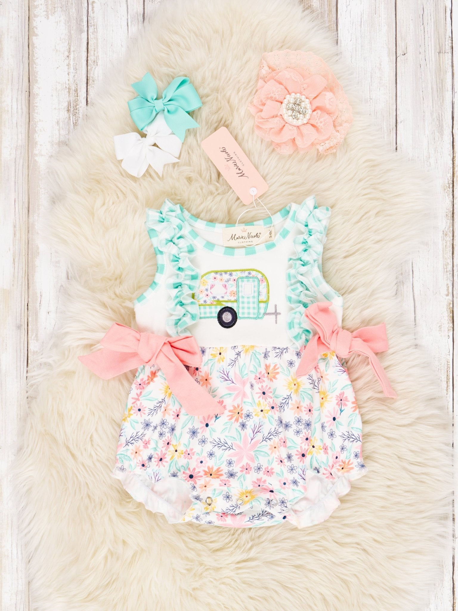 Summer Camper Floral Ruffle Romper - Marie Nicole Clothing