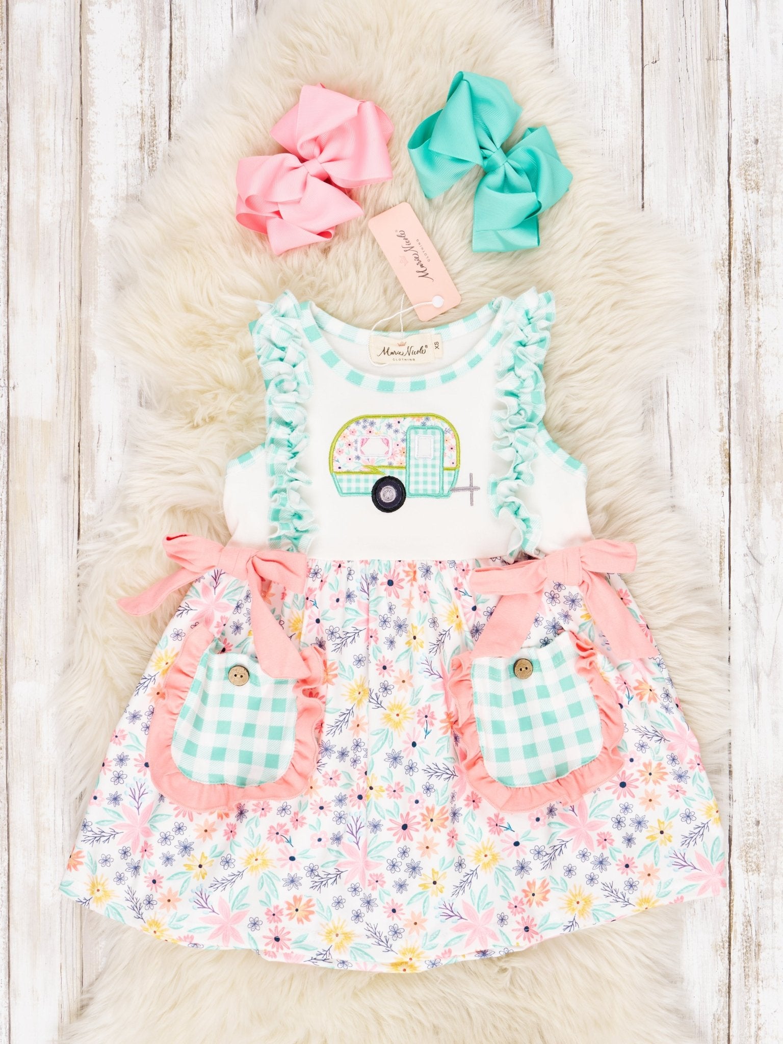 Summer Camper Floral Ruffle Dress - Marie Nicole Clothing