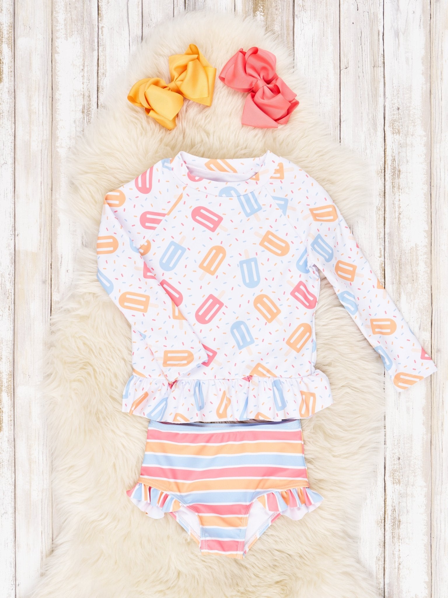 Popsicle Rash Guard Ruffle Swimsuit - Marie Nicole Clothing