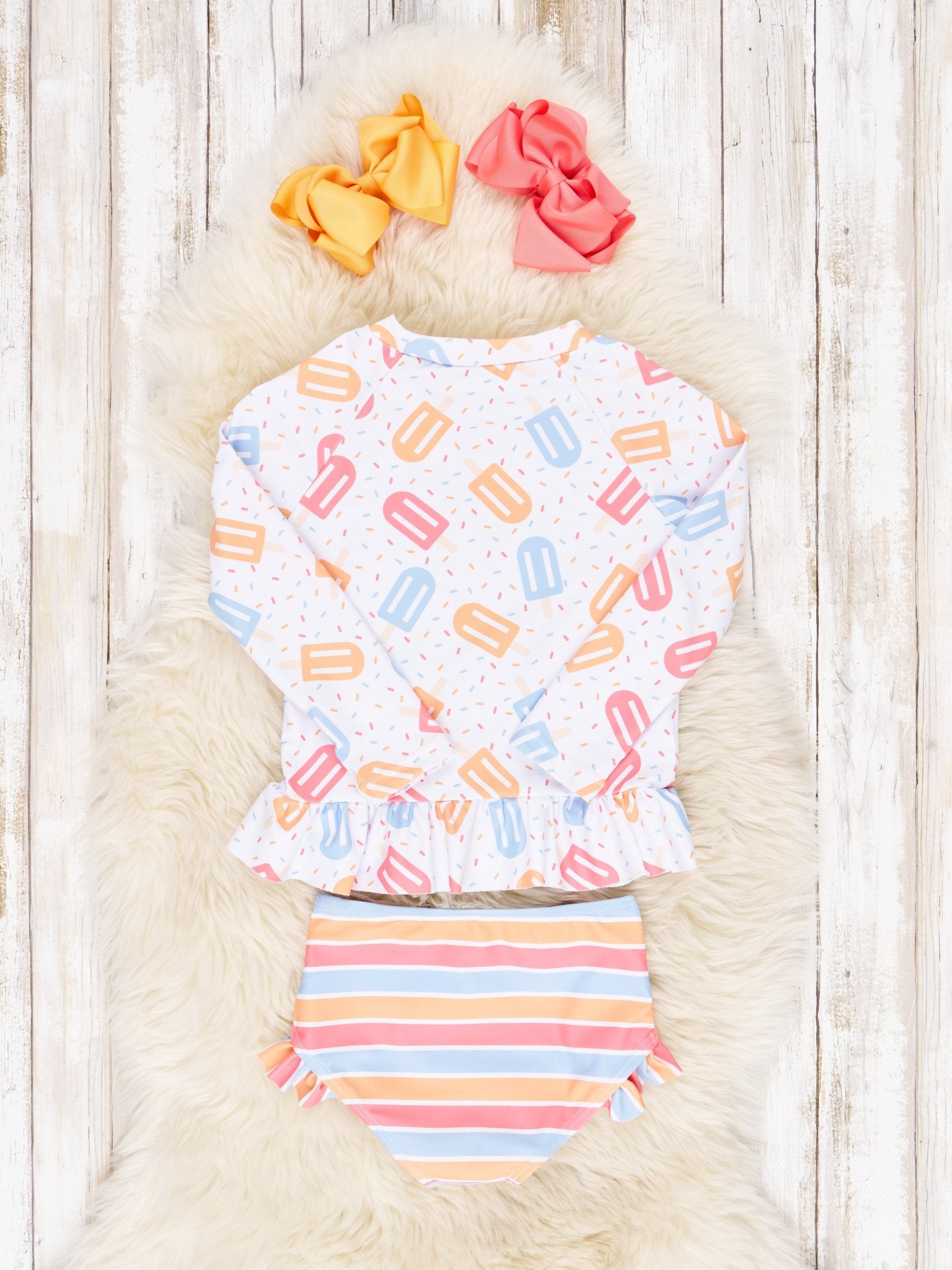 Popsicle Rash Guard Ruffle Swimsuit - Marie Nicole Clothing