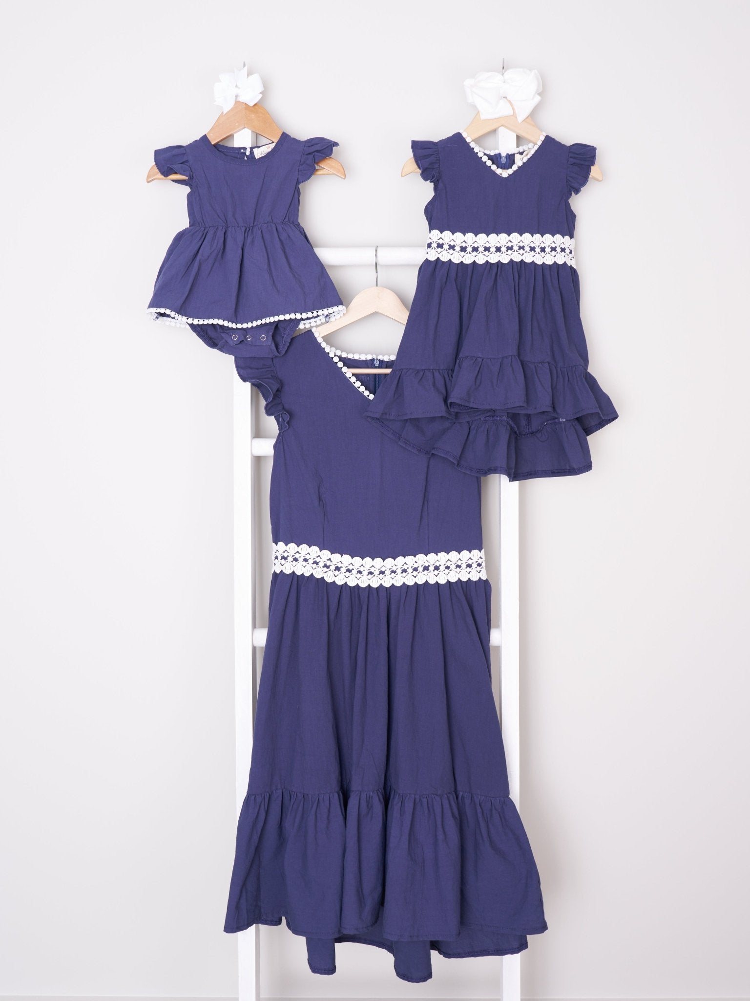 Mom & Me Navy Ruffle Dress & Bubble - Marie Nicole Clothing