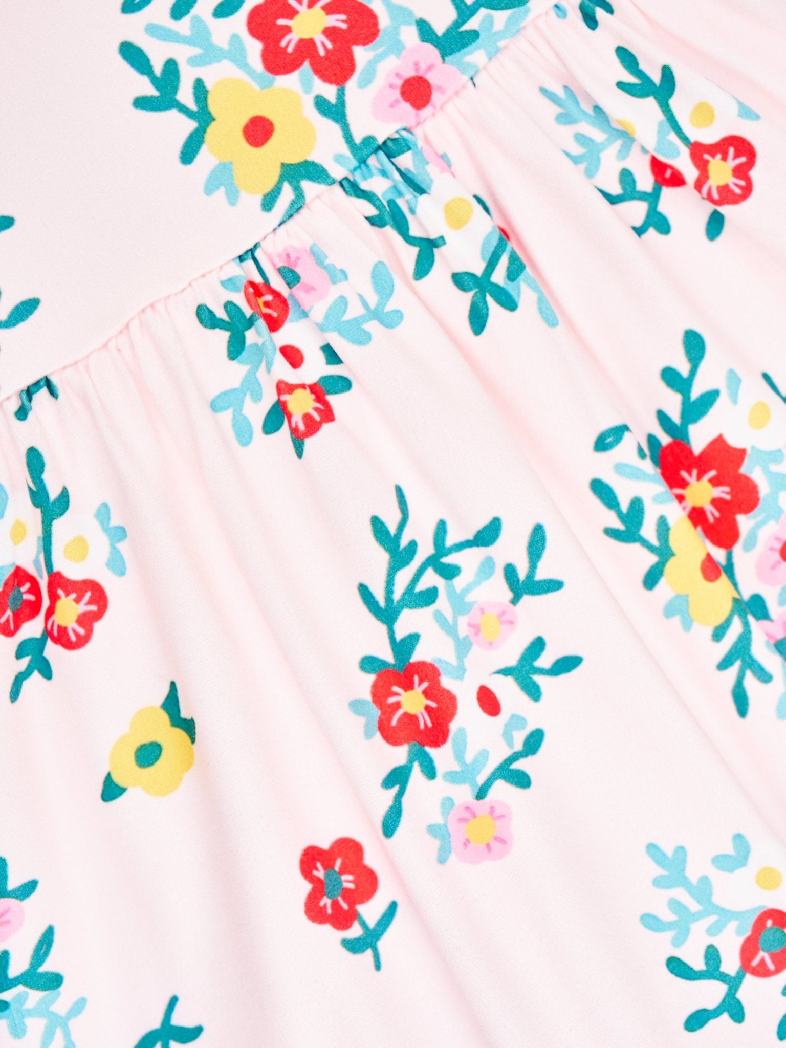 Peach Floral Pom Pom Ruffle Dress - Marie Nicole Clothing
