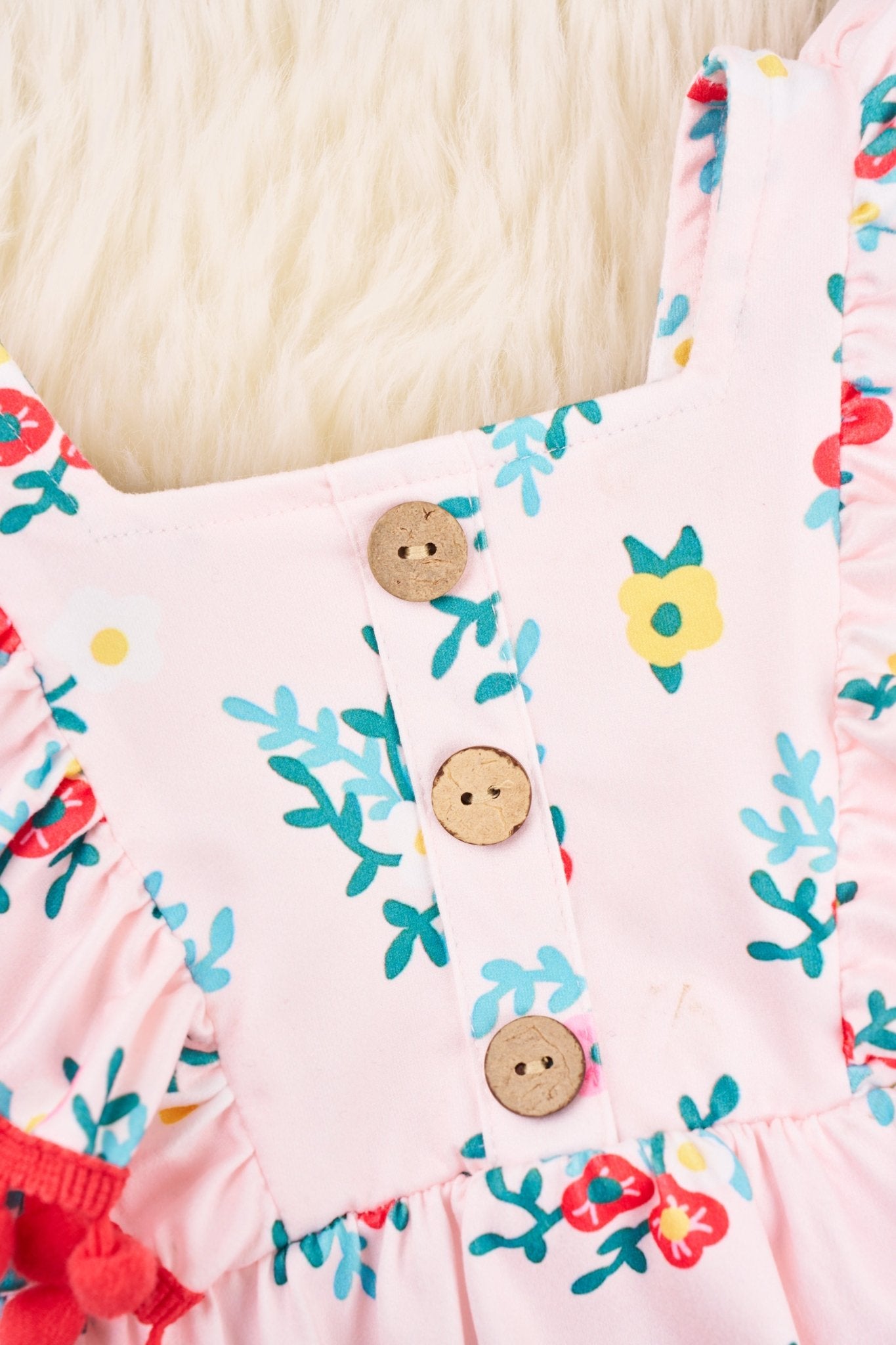 Peach Floral Pom Pom Ruffle Bubble Romper - Marie Nicole Clothing