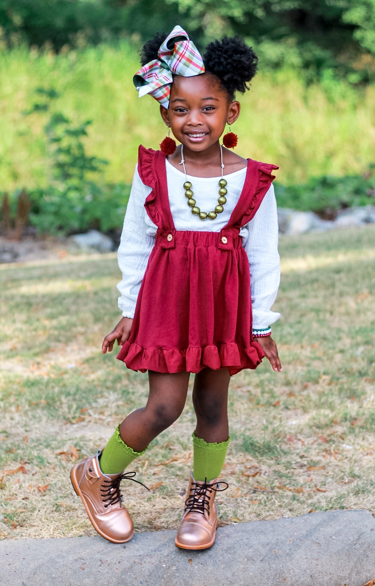 Burgundy & White Suspender Skirt Set - Marie Nicole Clothing