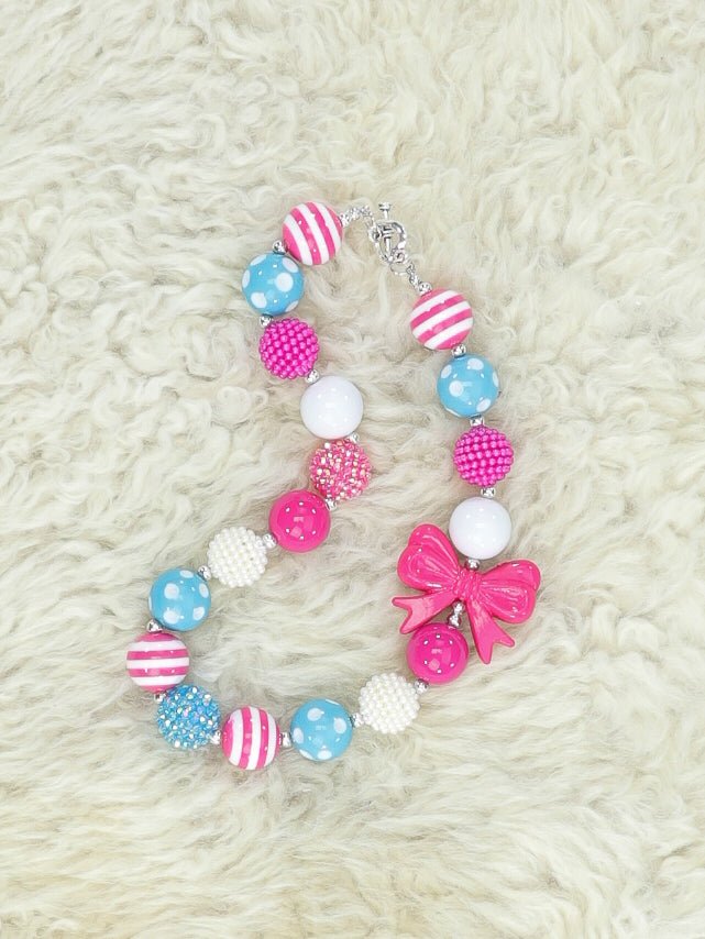 Bright Pink Bow Bubblegum Necklace - Marie Nicole Clothing