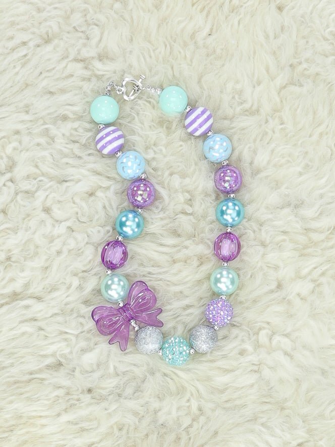 Purple & Teal Bow Bubblegum Necklace - Marie Nicole Clothing