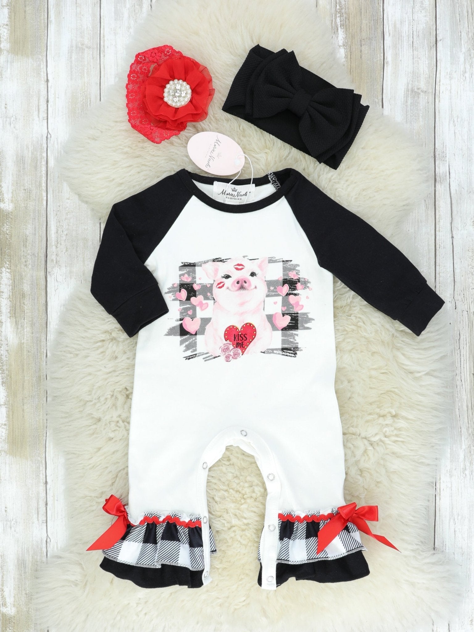 Plaid Piggy Ruffle Romper - Marie Nicole Clothing