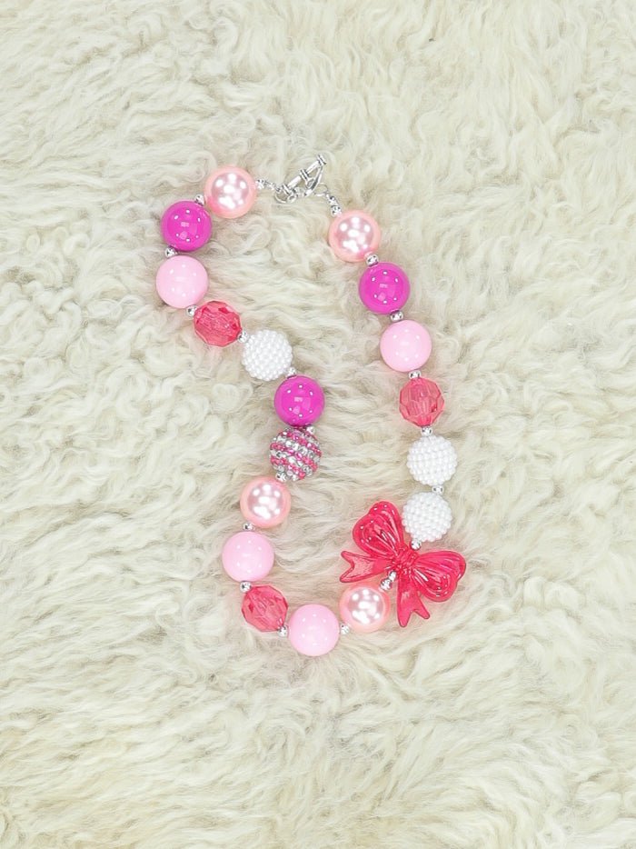 Pink/Red Pearl Bow Bubblegum Necklace - Marie Nicole Clothing