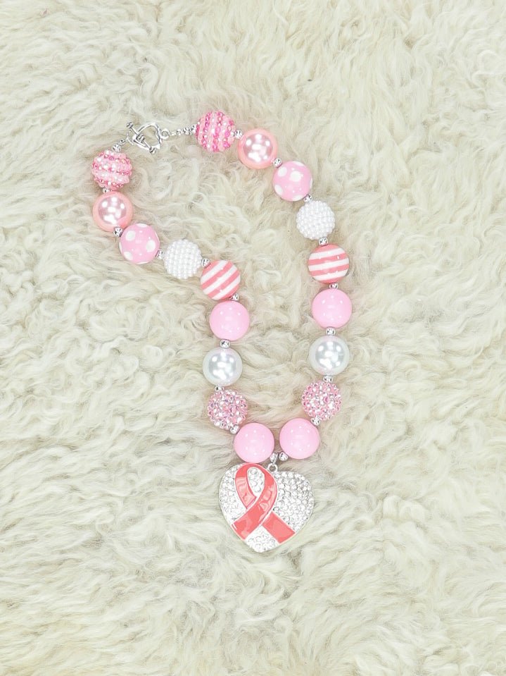Pink Breast Cancer Ribbon Bubblegum Necklace - Marie Nicole Clothing