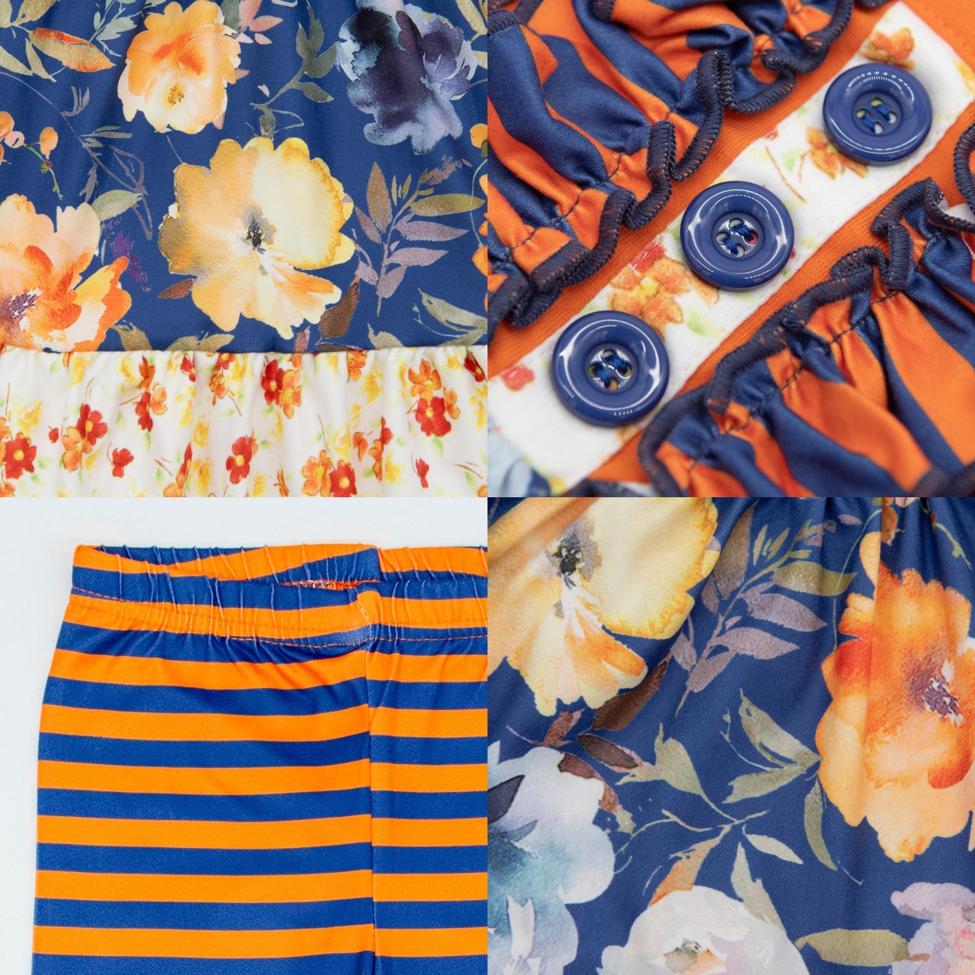 Navy Floral Ruffle Tunic & Orange Striped Bottoms Outfit - Marie Nicole Clothing