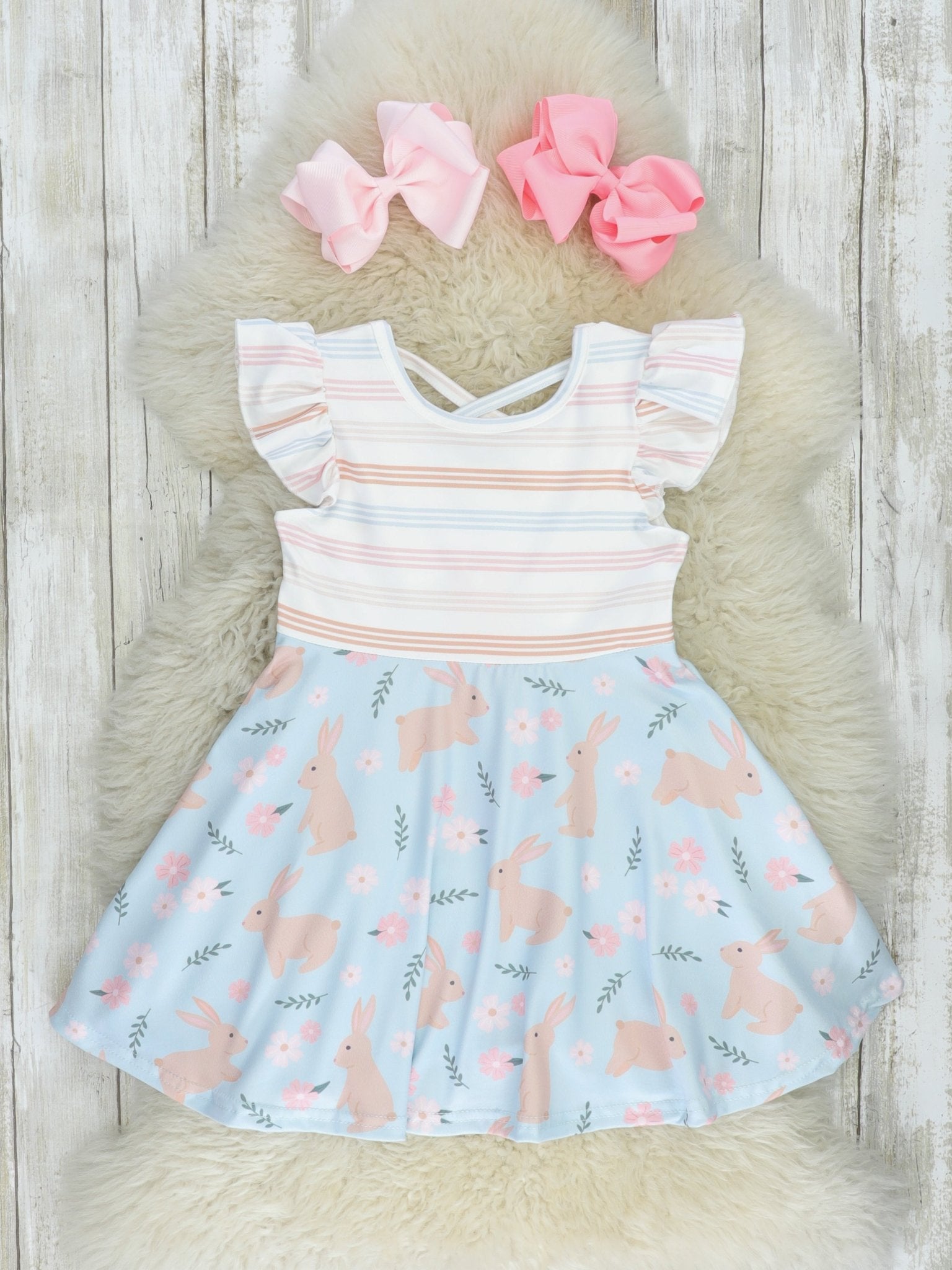 Soft Stripes & Bunnies Dress - Marie Nicole Clothing