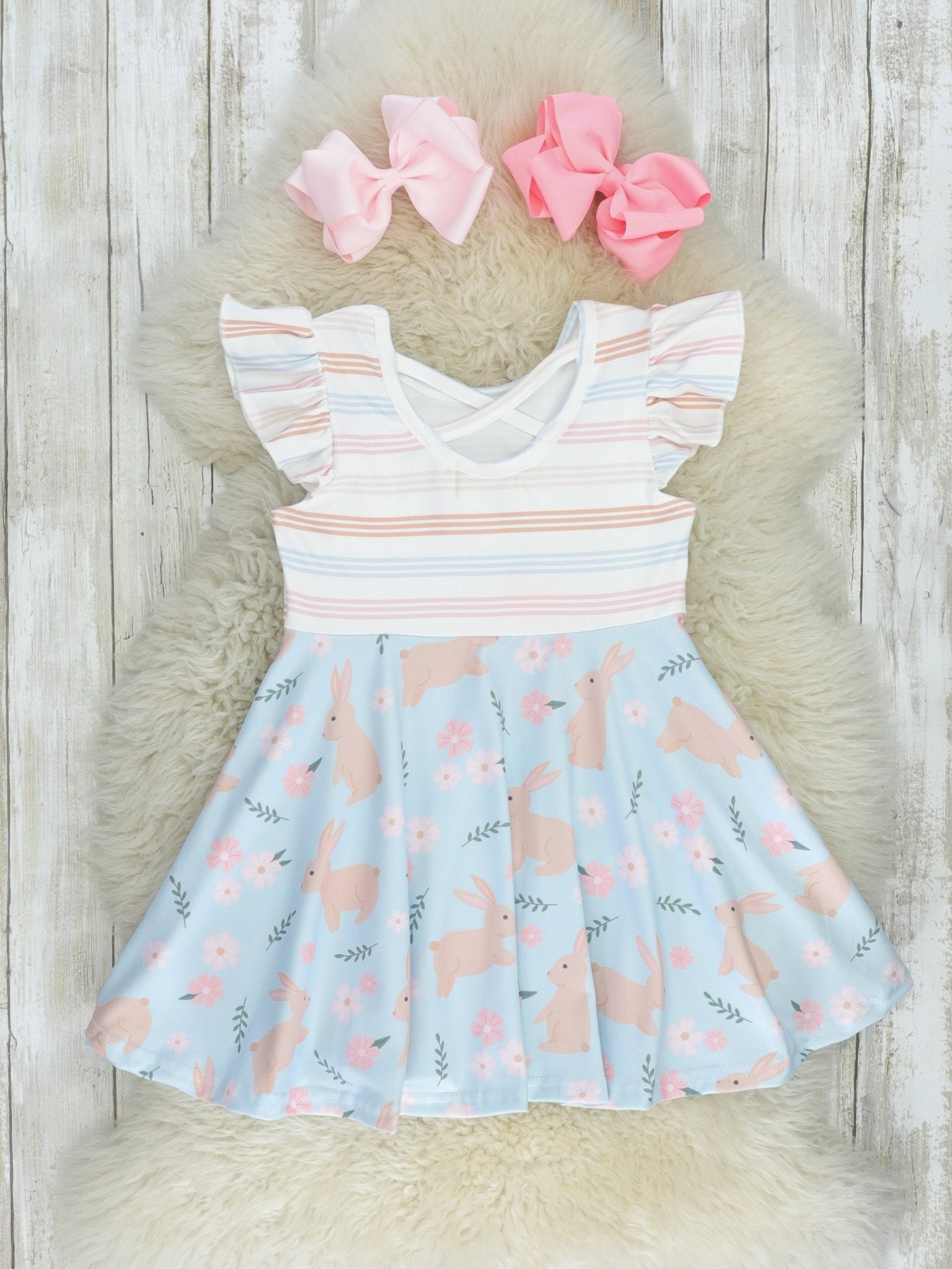 Soft Stripes & Bunnies Dress - Marie Nicole Clothing