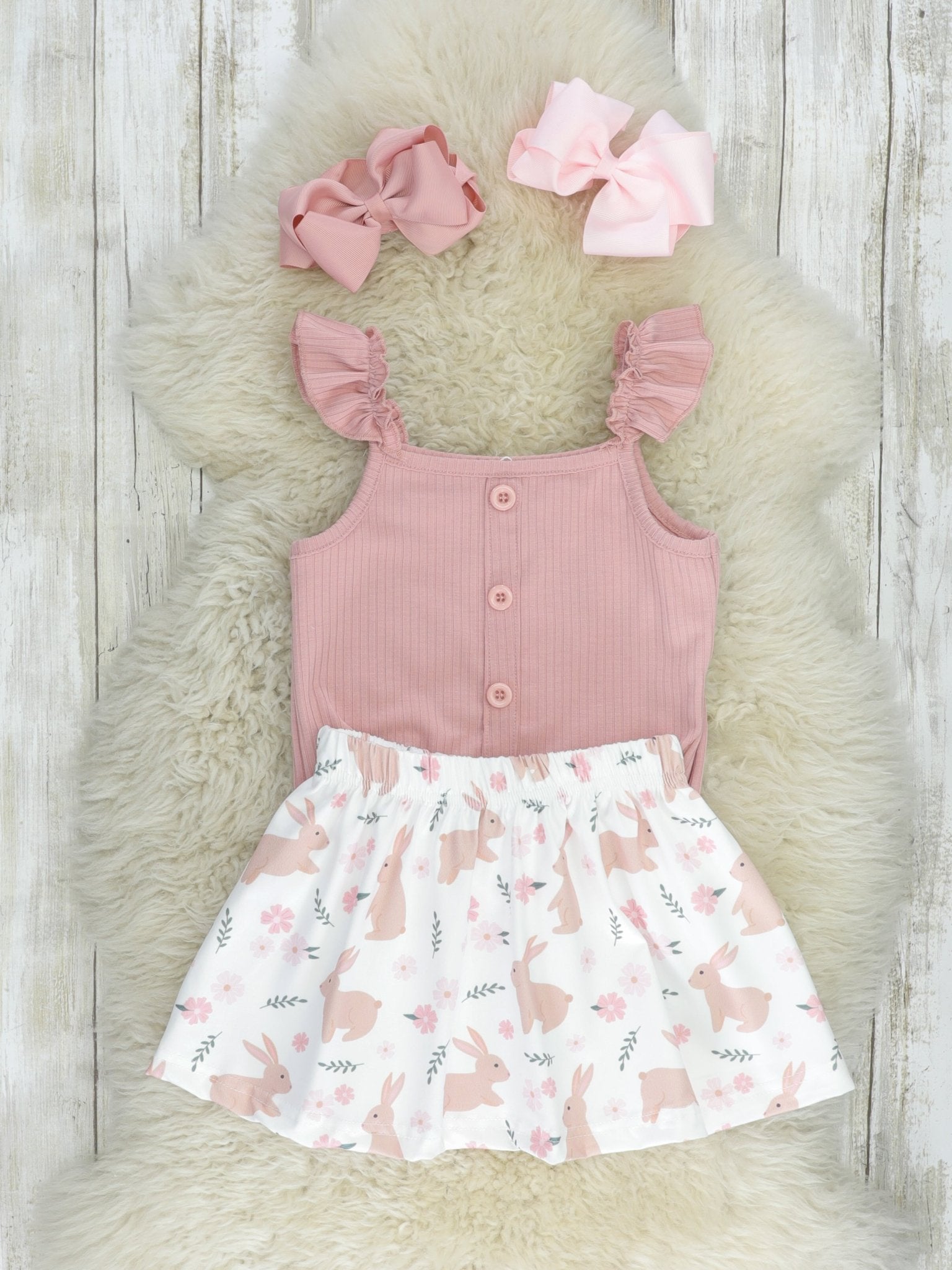 Pink Floral Bunny Ruffle Tie Outfit - Marie Nicole Clothing