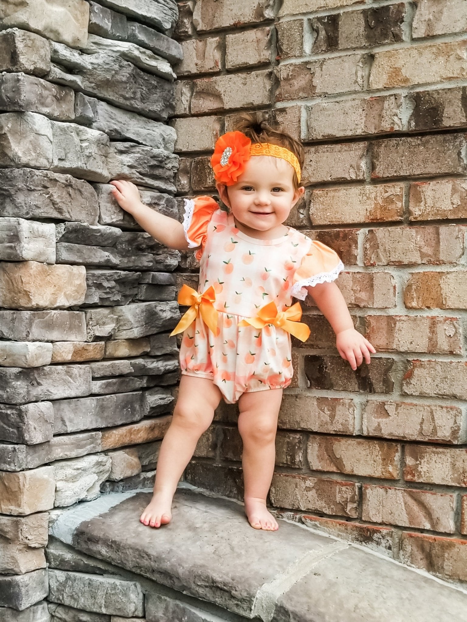 Apricot Bow Bubble Romper - Marie Nicole Clothing