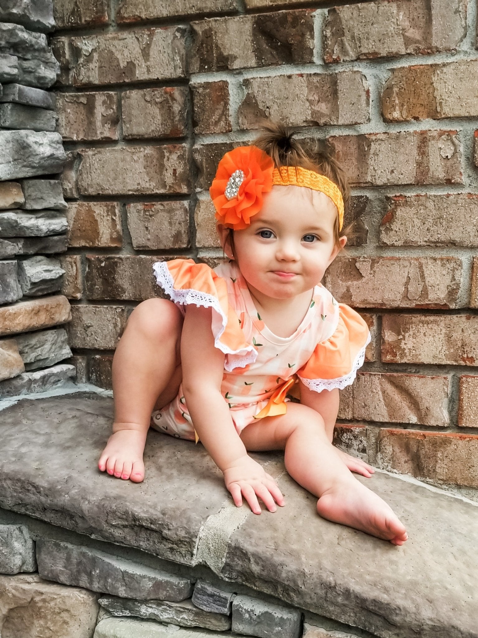 Apricot Bow Bubble Romper - Marie Nicole Clothing