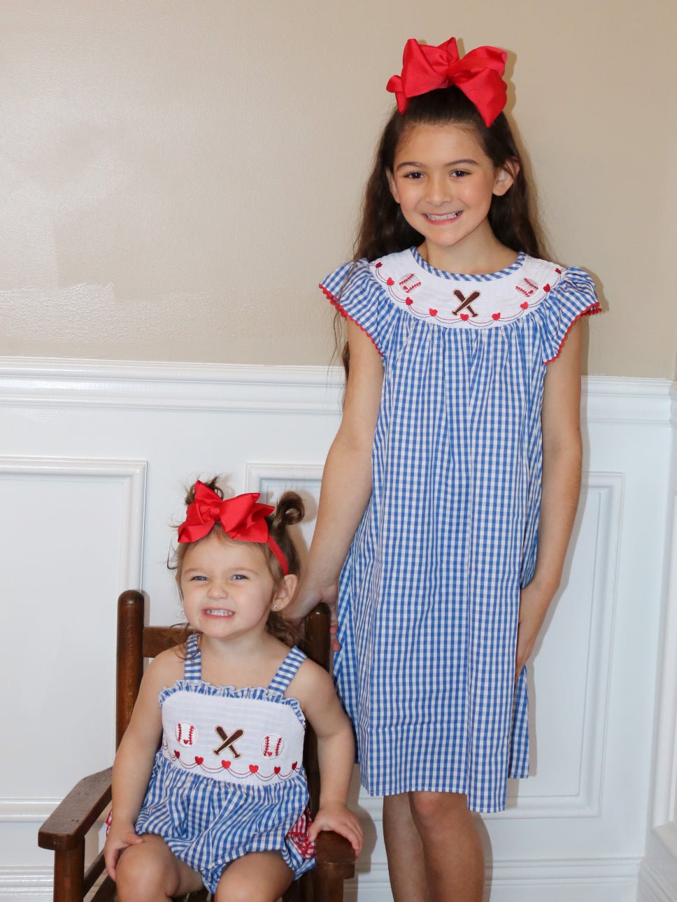 Royal Blue Smocked Baseball Dress - Marie Nicole Clothing