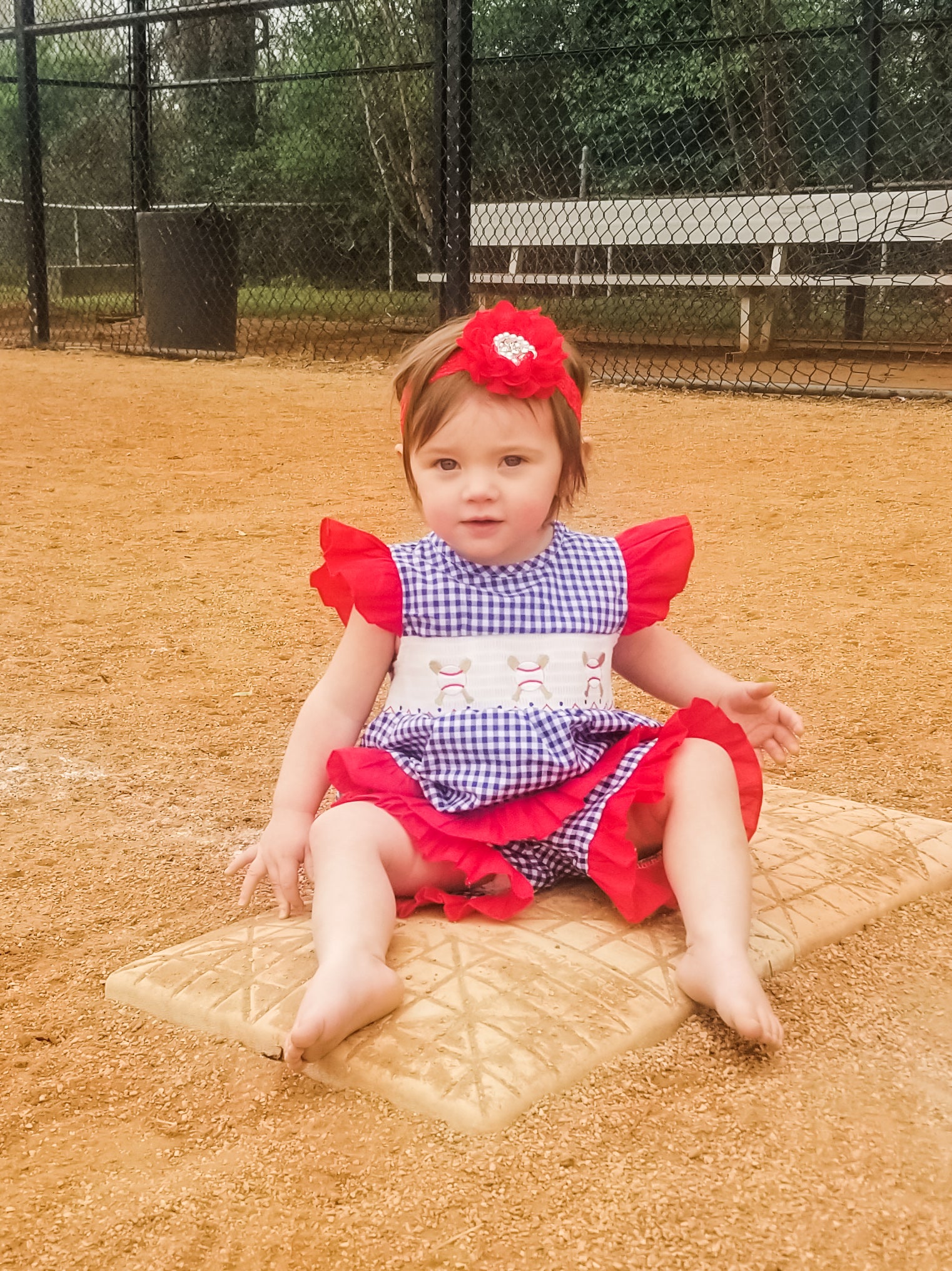 Baseball Blue Check Ruffle Smocked Outfit - Marie Nicole Clothing