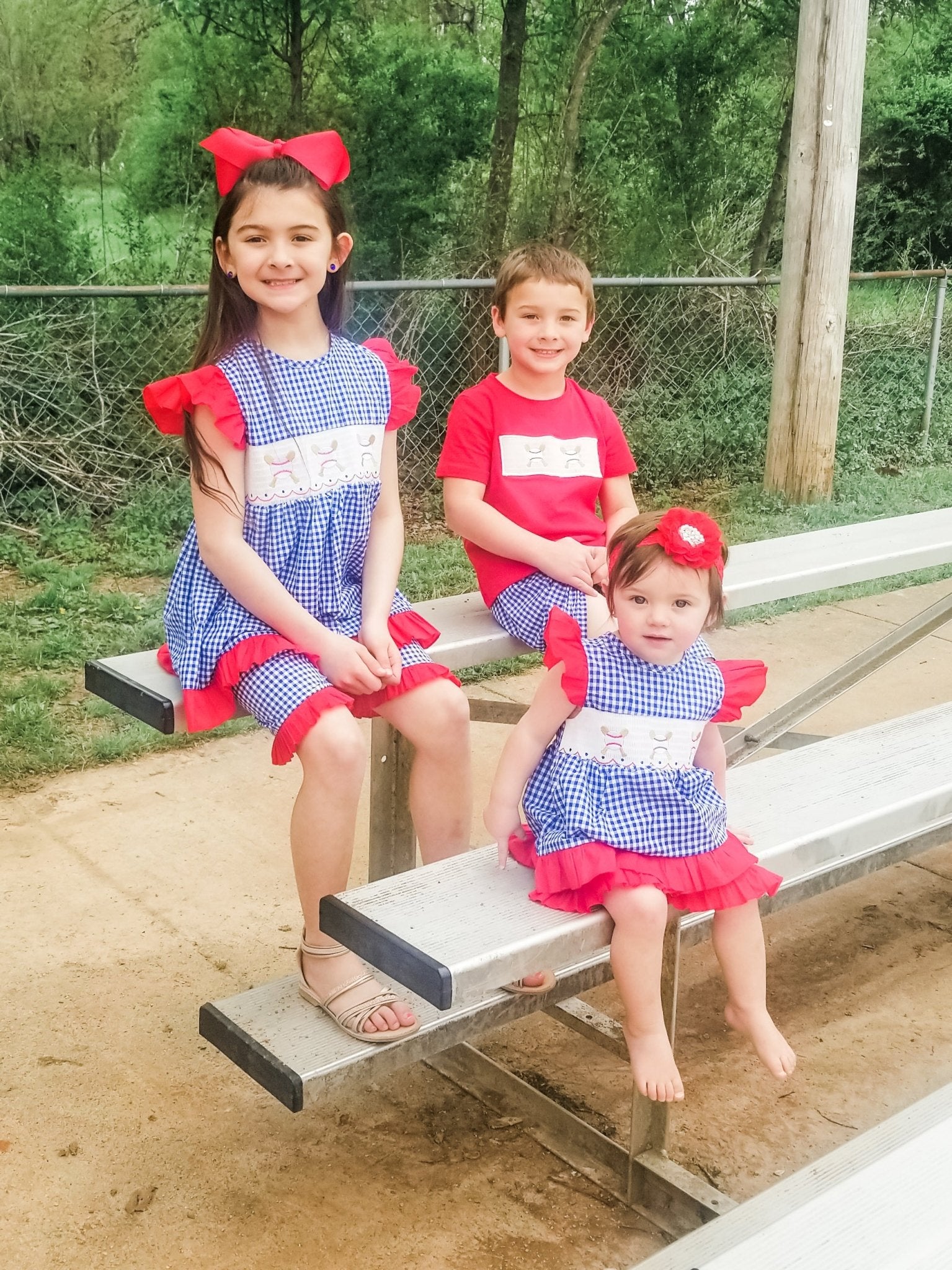 Baseball Blue Check Smocked Outfit - Marie Nicole Clothing