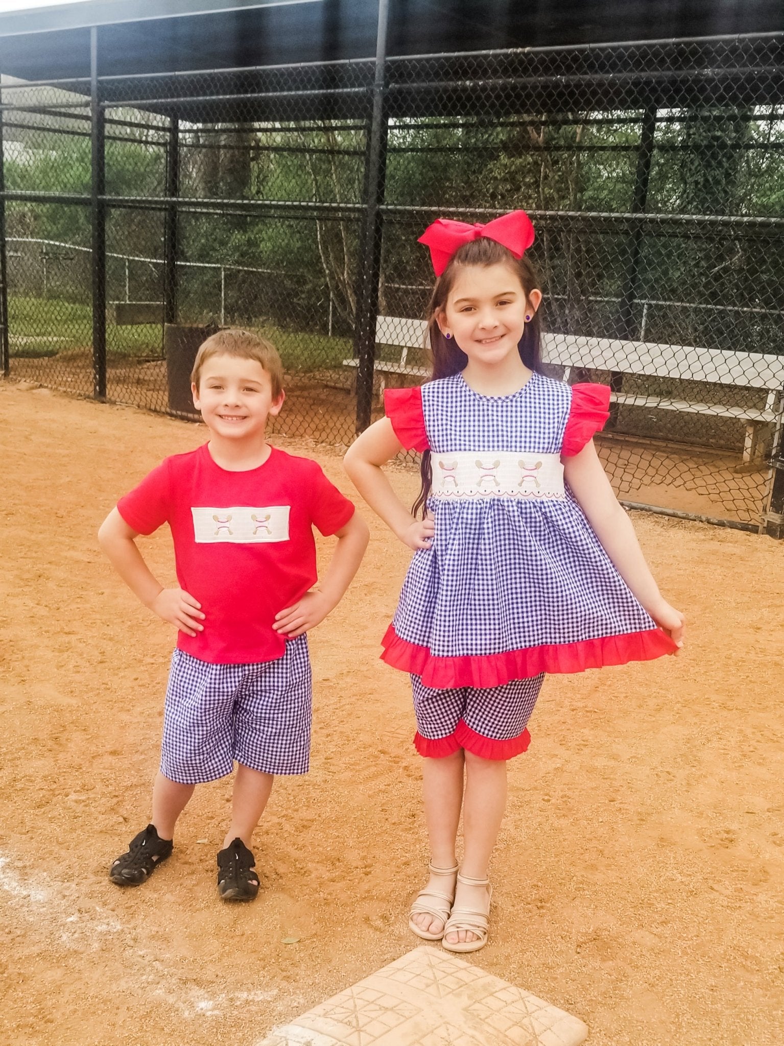 Baseball Blue Check Ruffle Smocked Outfit - Marie Nicole Clothing