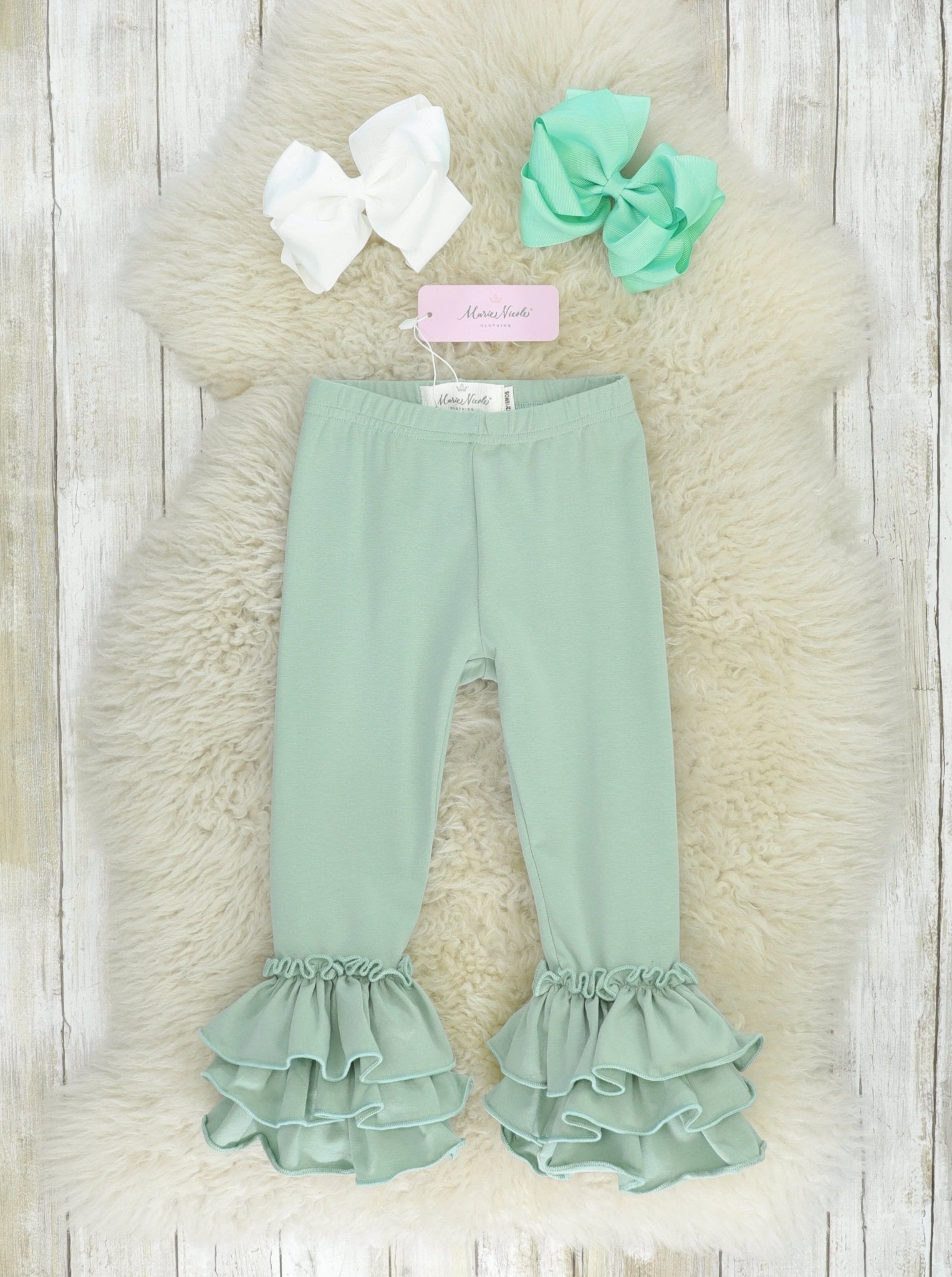 Cotton Bell Ruffle Leggings - Dusty Mint - Marie Nicole Clothing