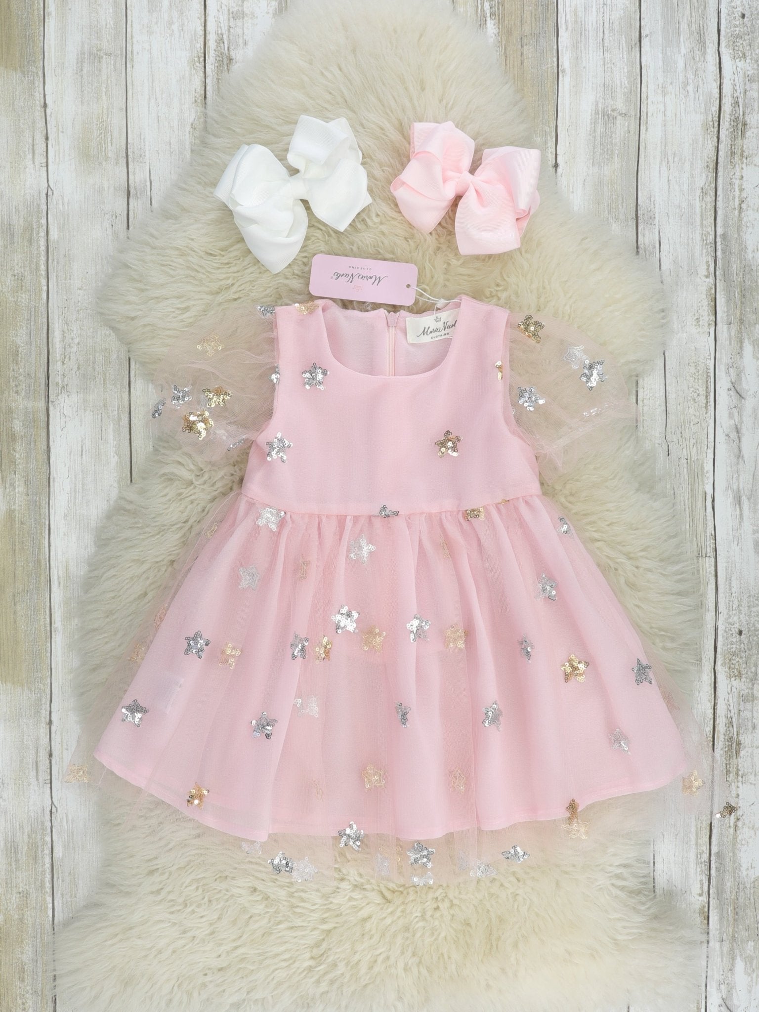 Pink Sequin Star Tulle Dress - Marie Nicole Clothing