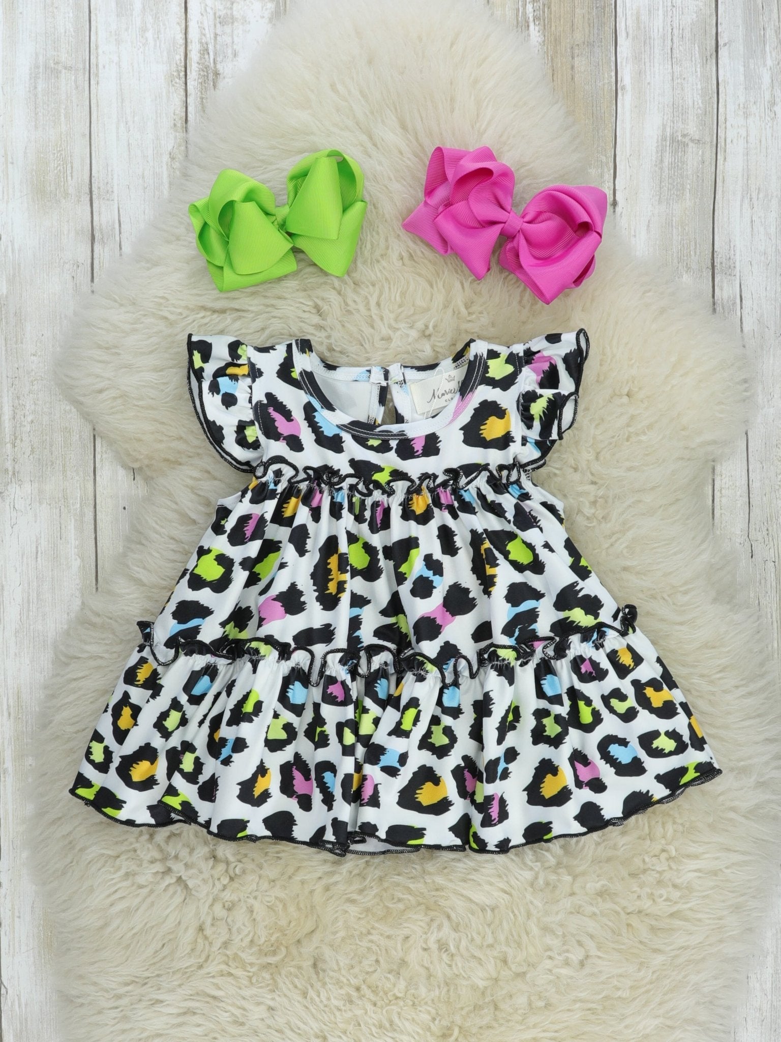 Tiered Ruffle Tunic - Neon Leopard - Marie Nicole Clothing