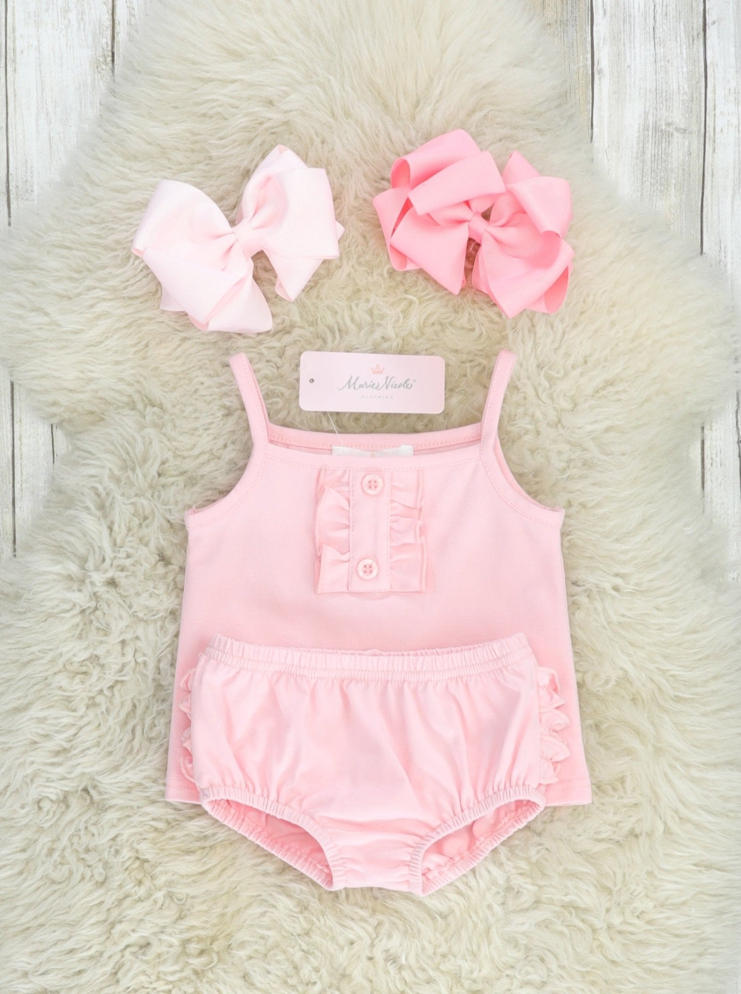 Baby Pink Cotton Ruffle Tank & Bloomers Set - Marie Nicole Clothing