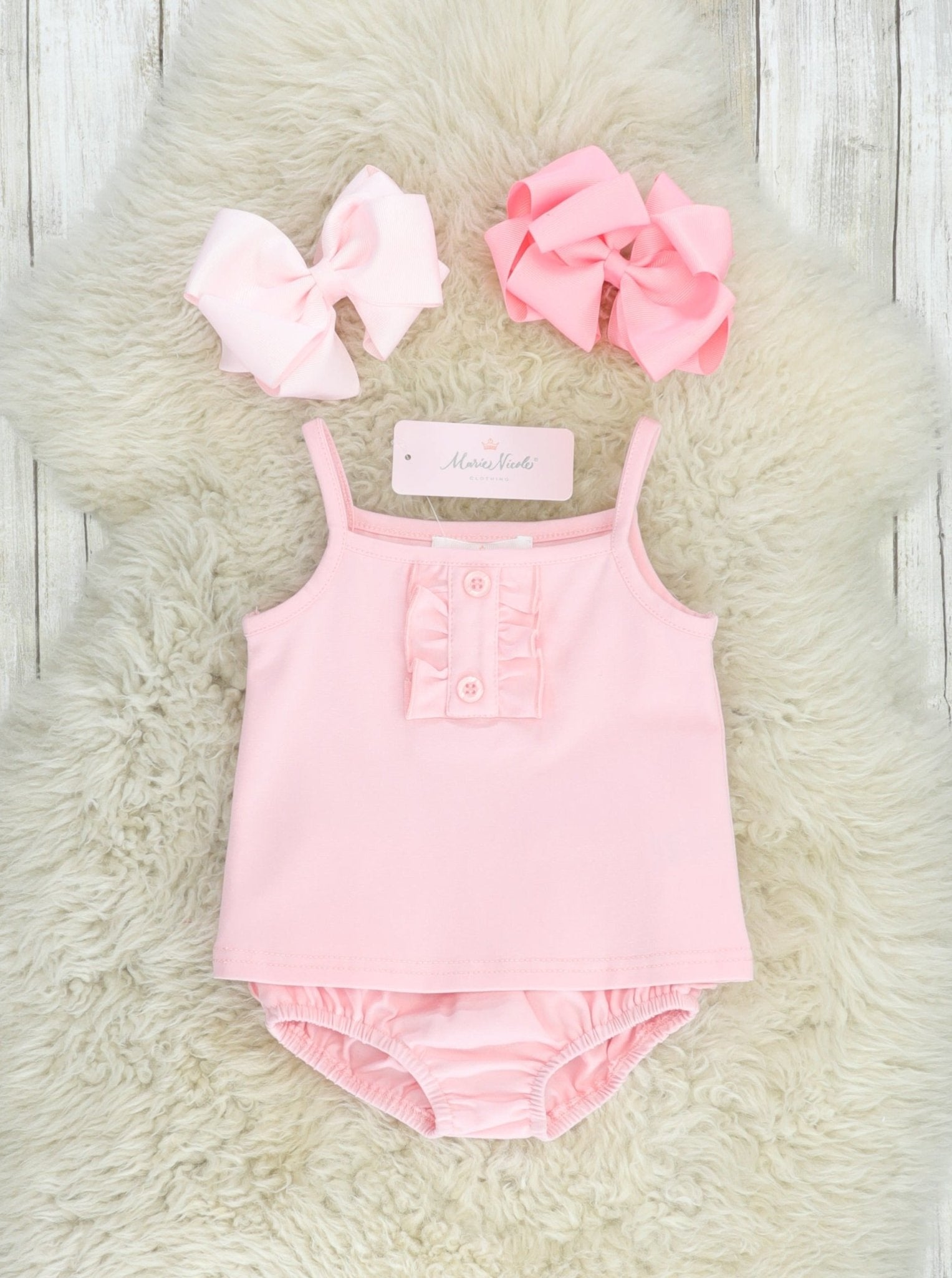 Baby Pink Cotton Ruffle Tank & Bloomers Set - Marie Nicole Clothing