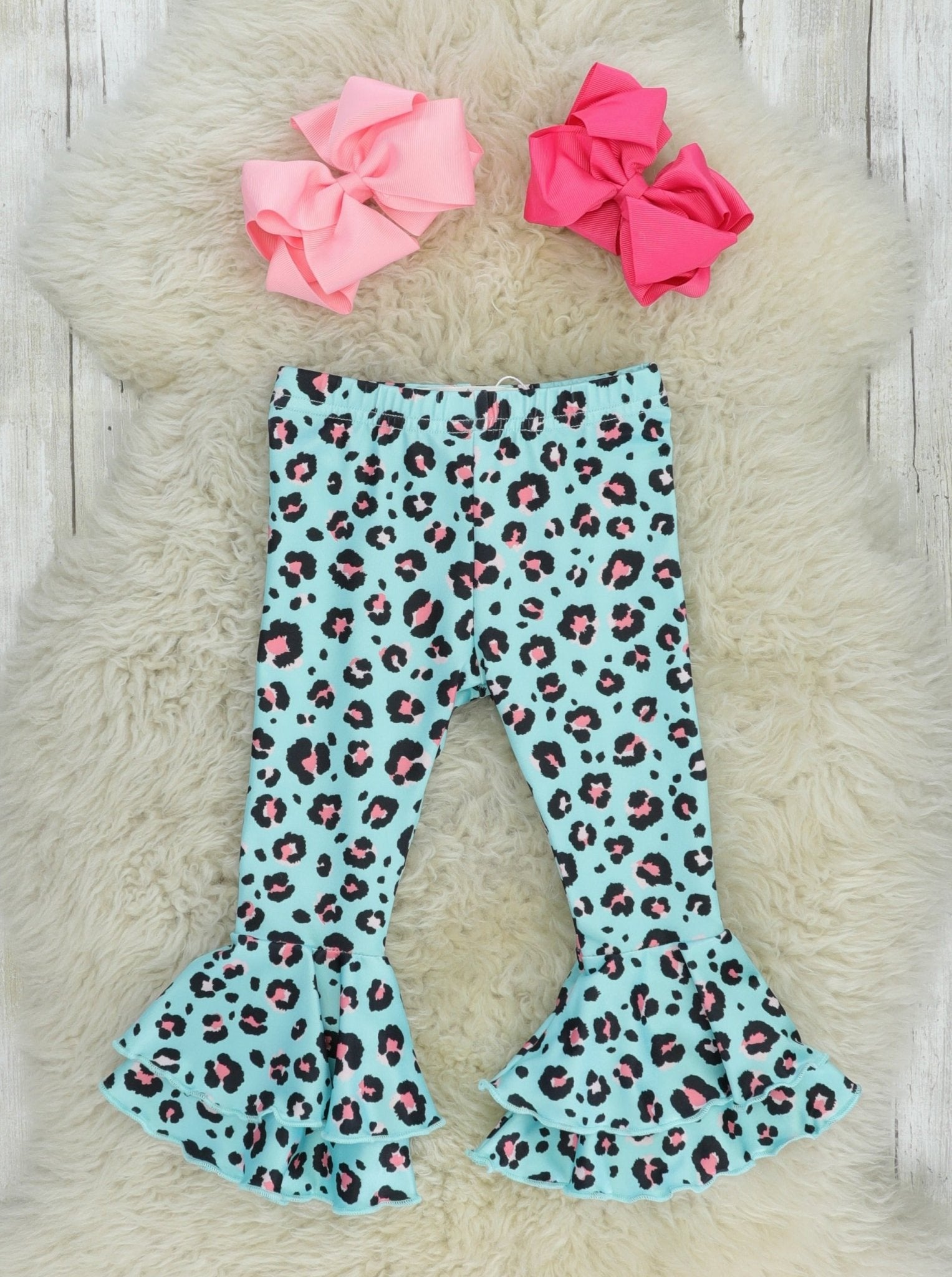 Turquoise Leopard Tiered Bell Bottoms - Marie Nicole Clothing