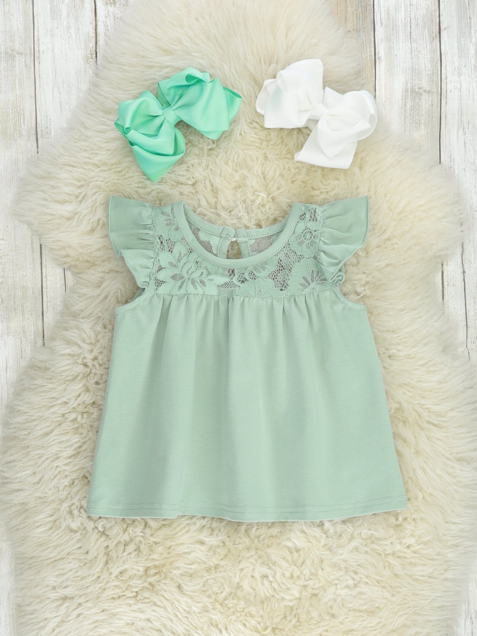 Cotton Lace Ruffle Tunic - Mint - Marie Nicole Clothing
