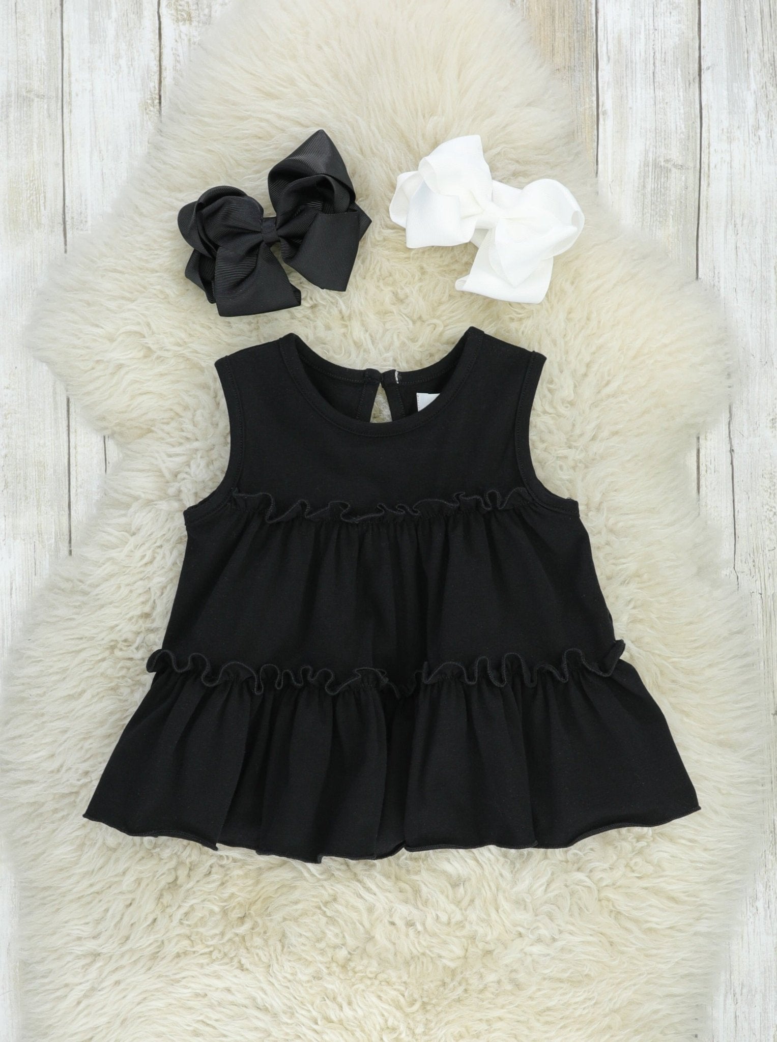 Cotton Tiered Ruffle Tank - Black - Marie Nicole Clothing