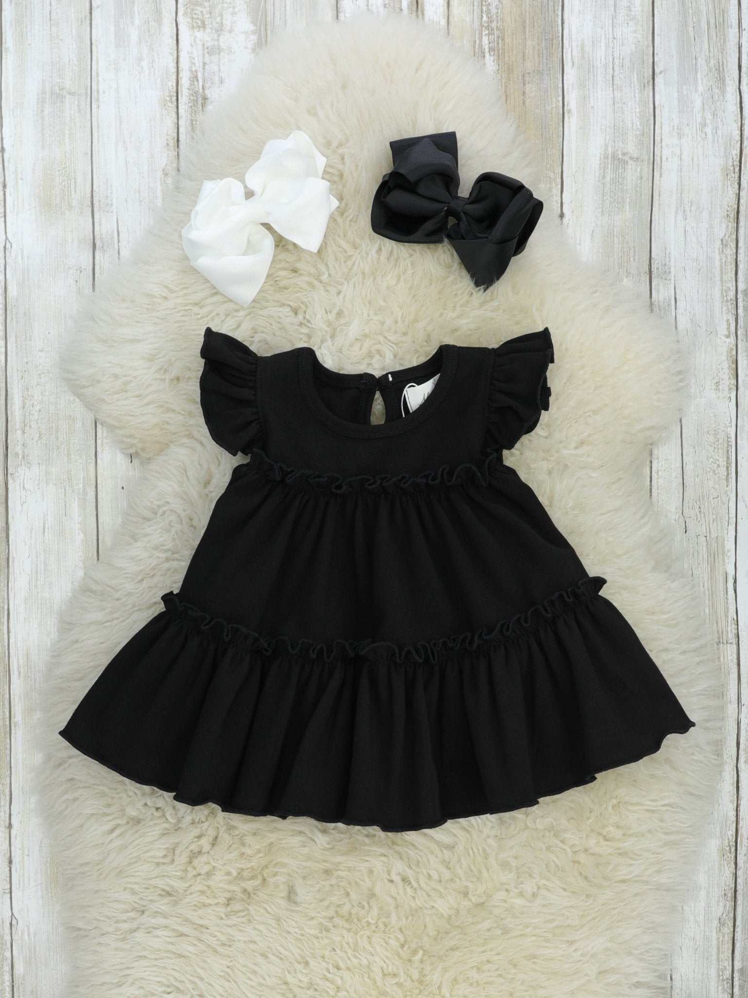 Cotton Tiered Ruffle Tunic - Black - Marie Nicole Clothing
