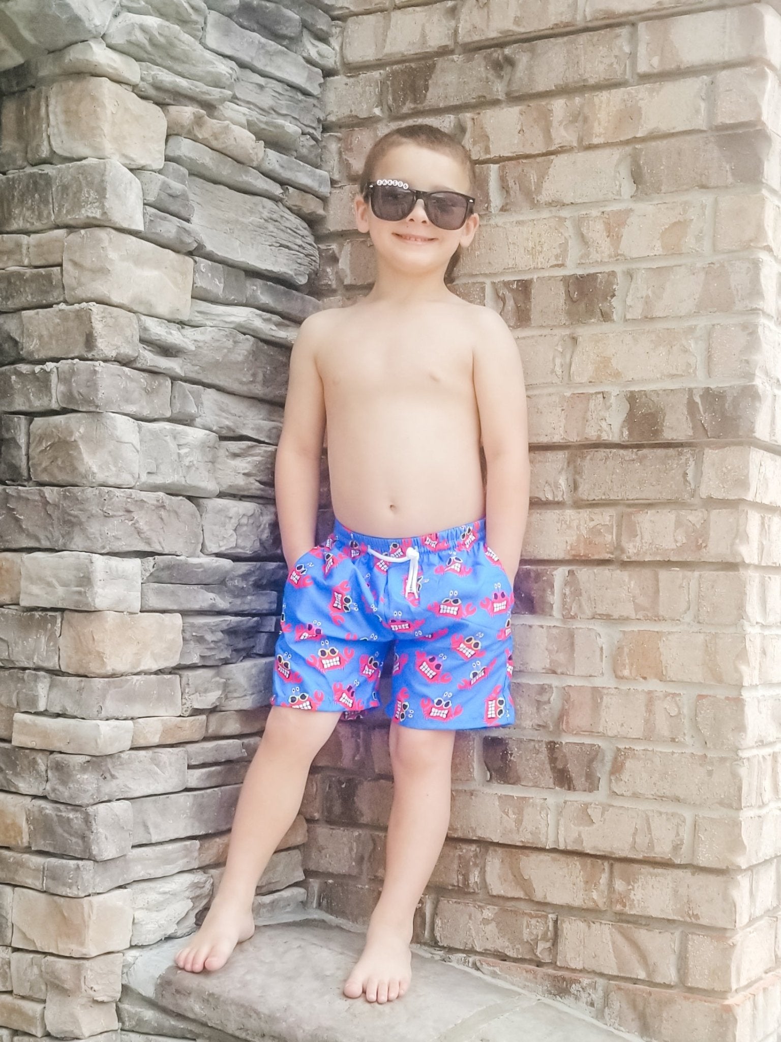 Blue Crabby Swim Trunks - Marie Nicole Clothing