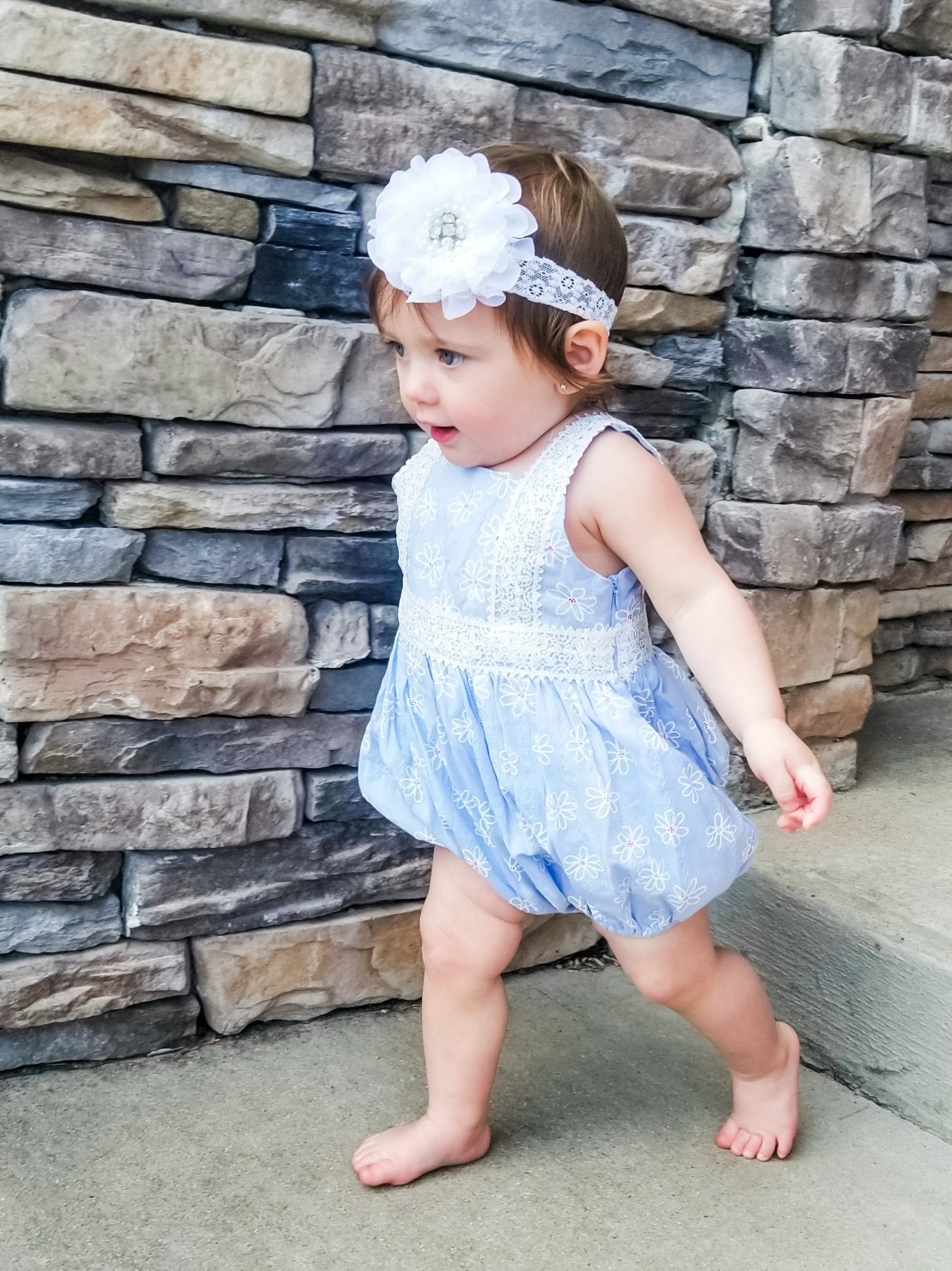 Blue Daisy Lace Romper - Marie Nicole Clothing