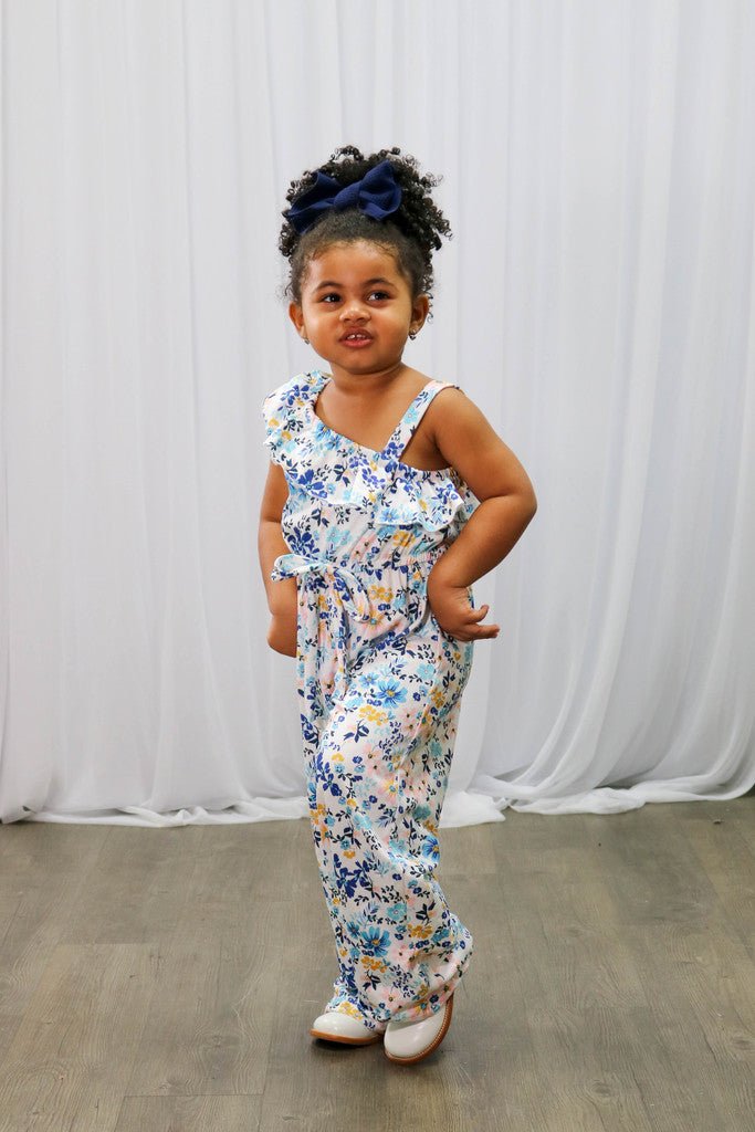 Blue Floral Ruffle Jumper - Marie Nicole Clothing