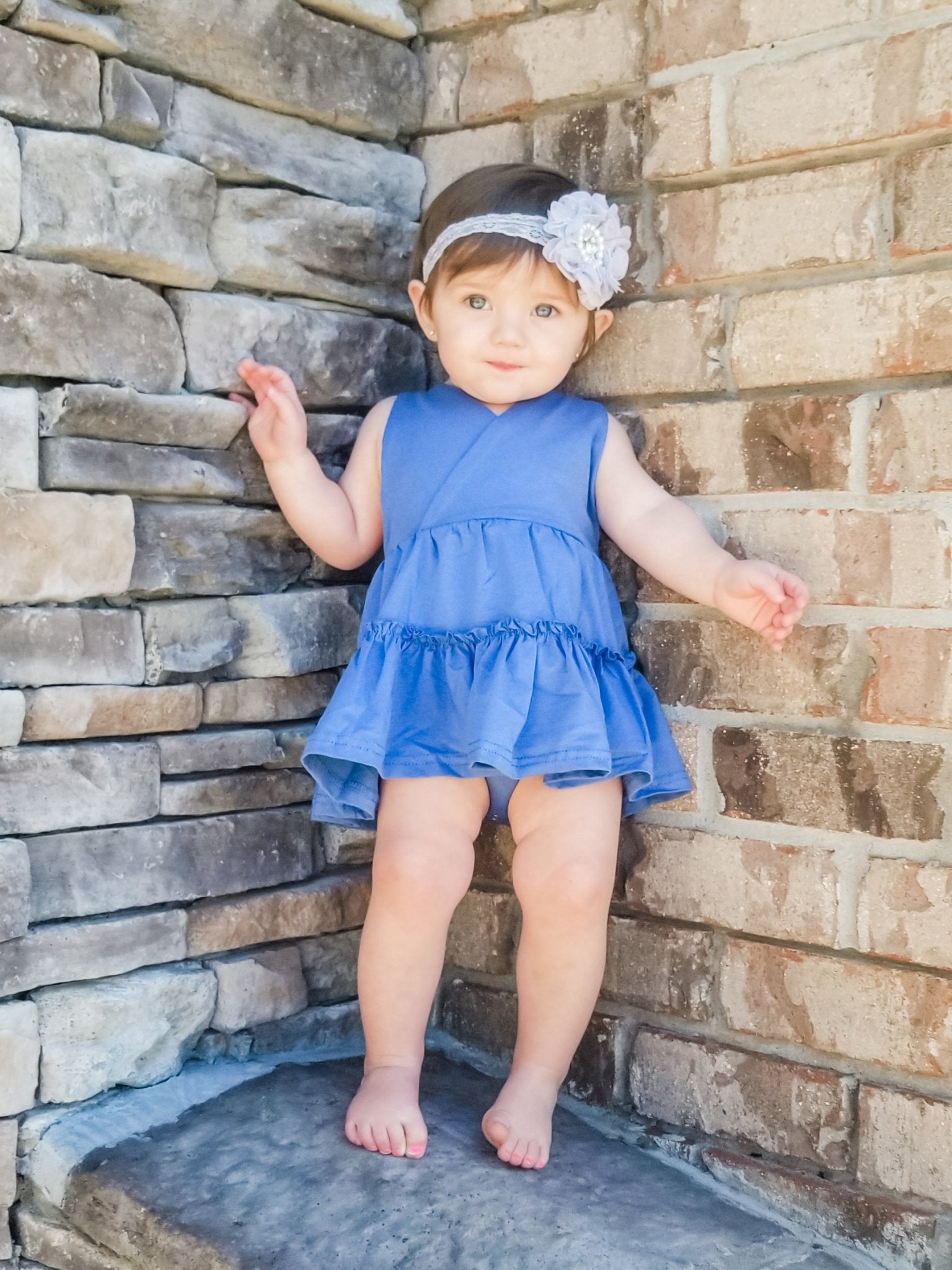 Blue Halter Ruffle Bubble Romper - Marie Nicole Clothing