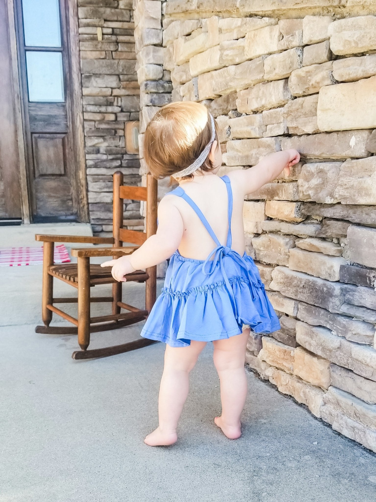 Blue Halter Ruffle Bubble Romper - Marie Nicole Clothing