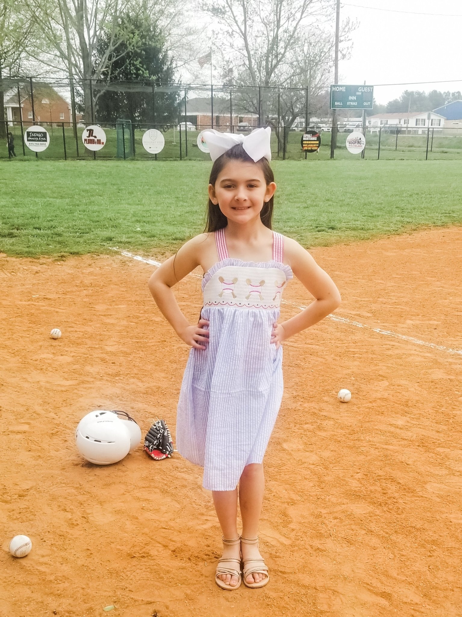 Blue Pinstriped Baseball Dress - Marie Nicole Clothing