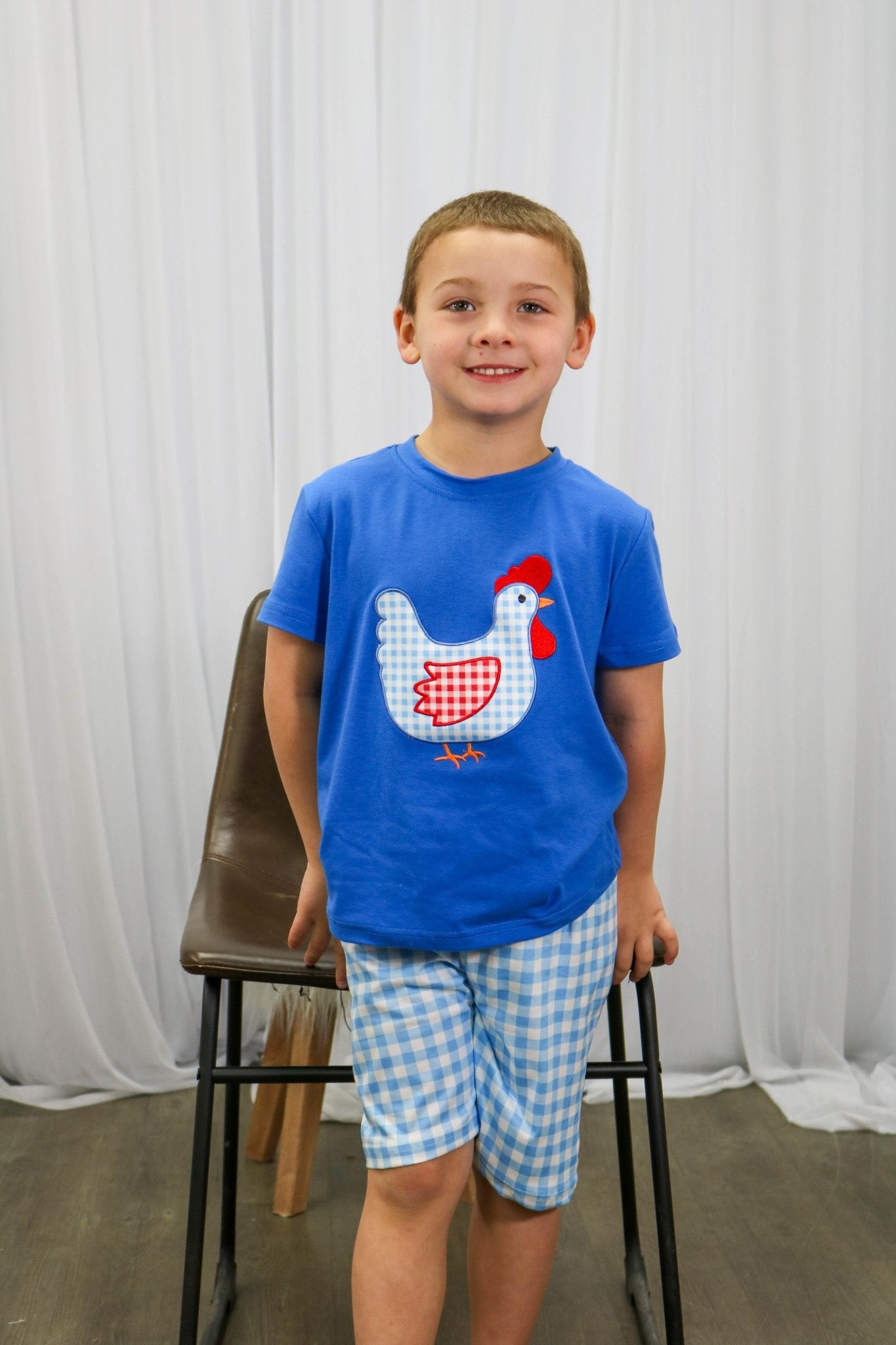 Blue Spring Chicken Shirt & Shorts Outfit - Marie Nicole Clothing